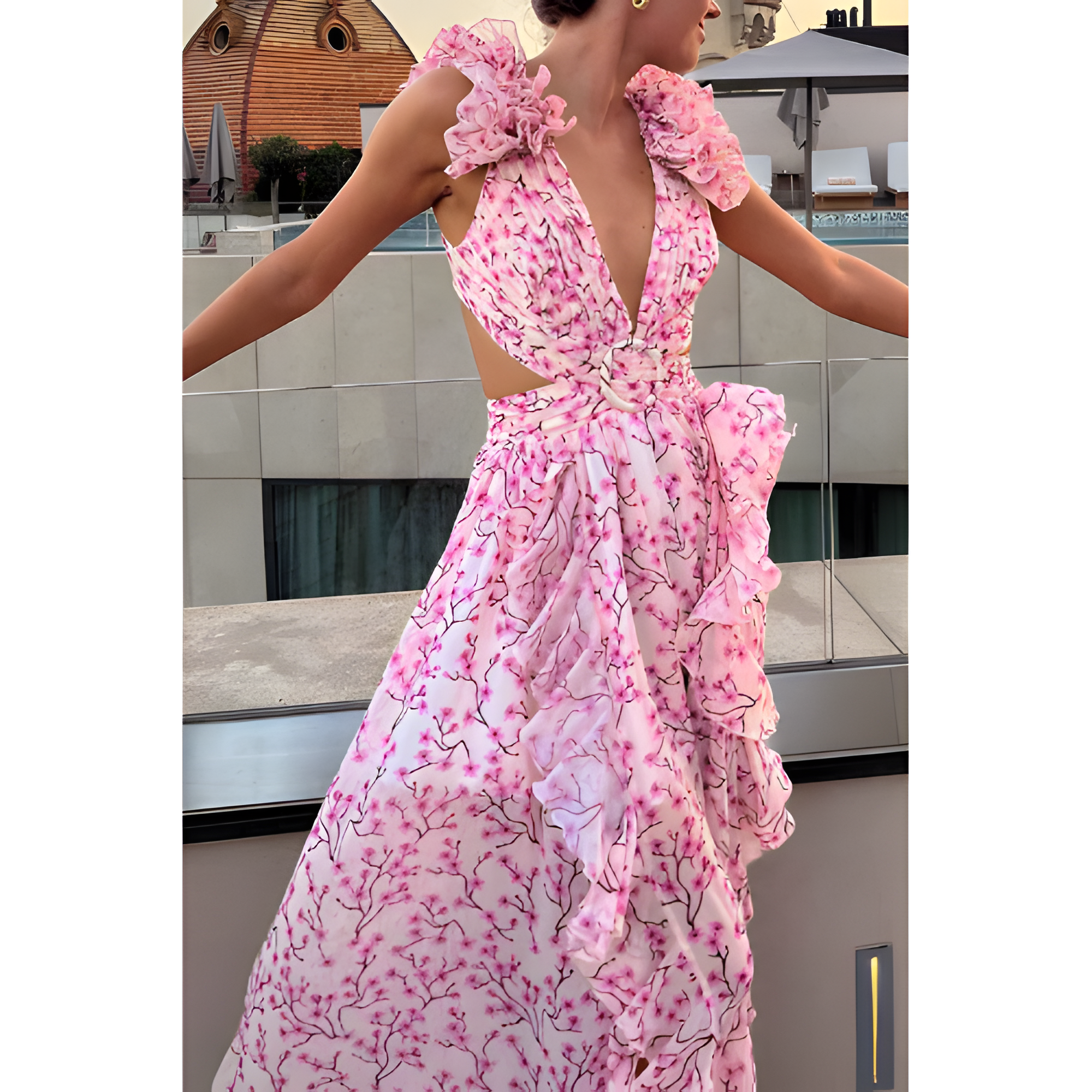 Women's Floral Criss-cross Dress with Ruffles | Summer