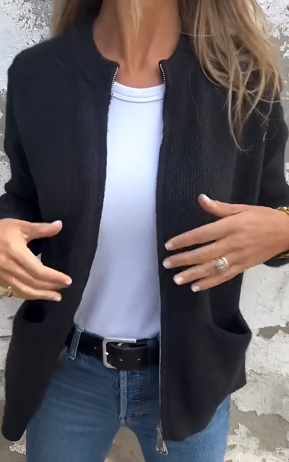 Ribbed Cardigan | Women's Winter Zip-Front Side Pockets