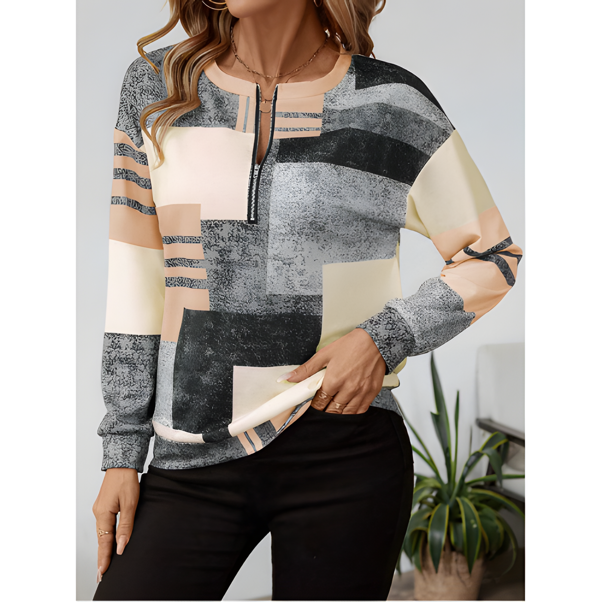 Women's Vintage Chic Geometric Zip Jumper | Winter