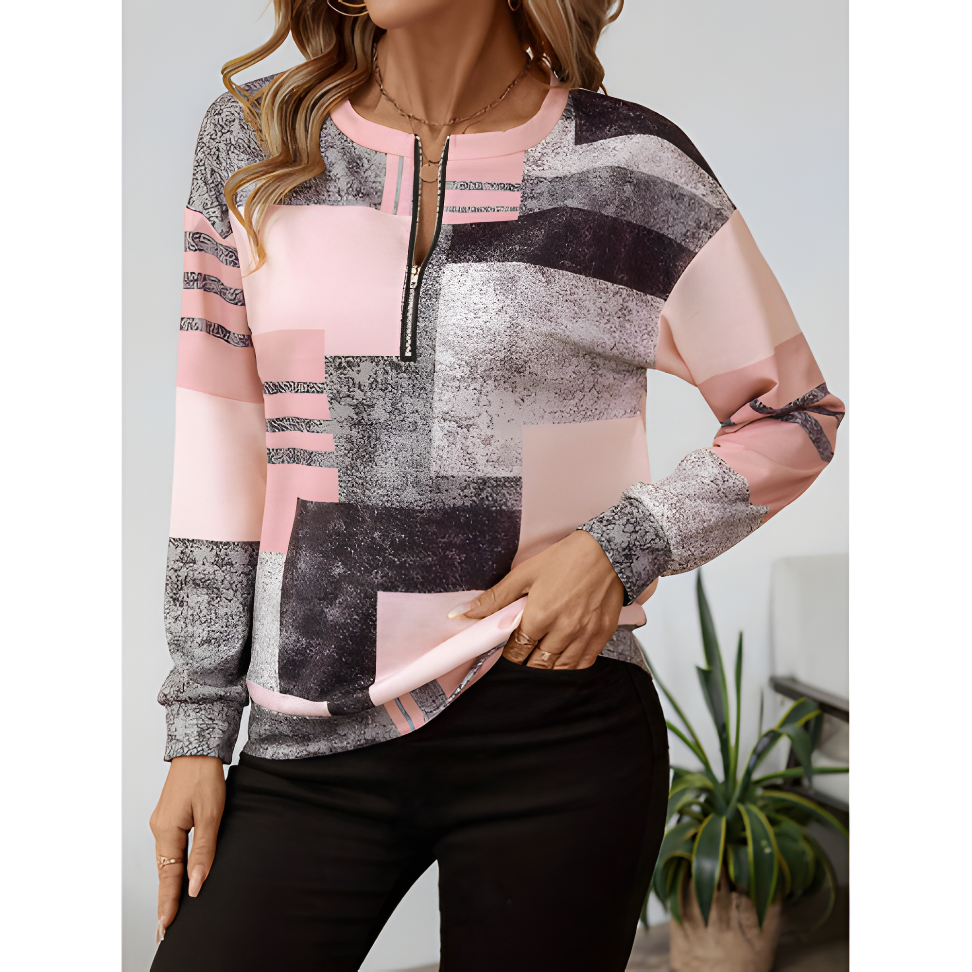 Women's Vintage Chic Geometric Zip Jumper | Winter