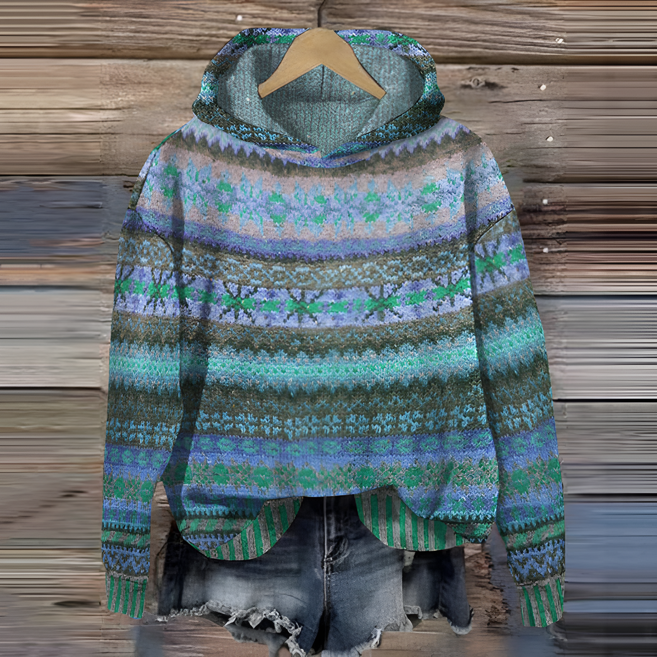 Teal Geometric Jumper | Women's Winter Hooded