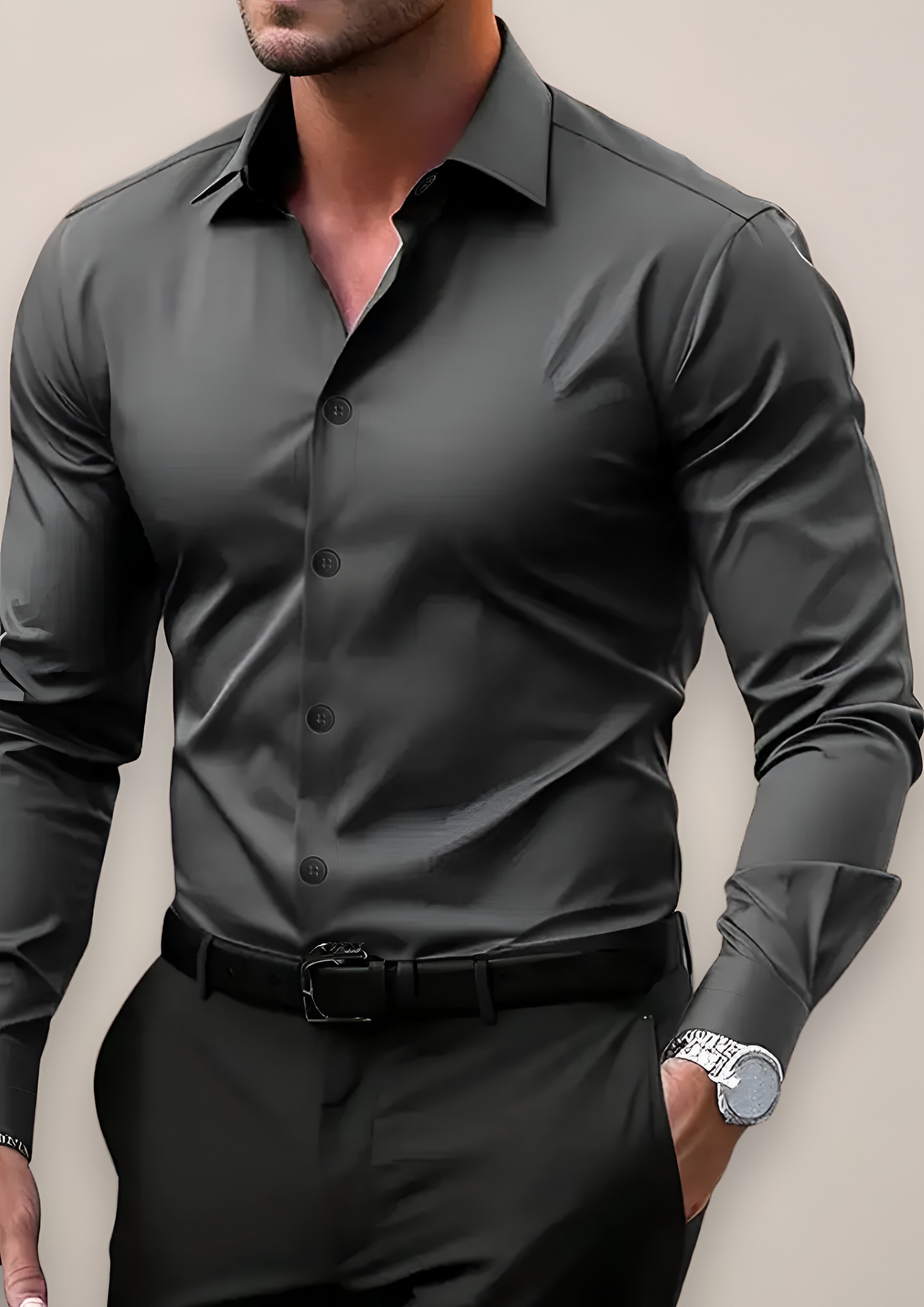 Men’s Long-Sleeve Dress Shirt | Notched Collar Office Wear