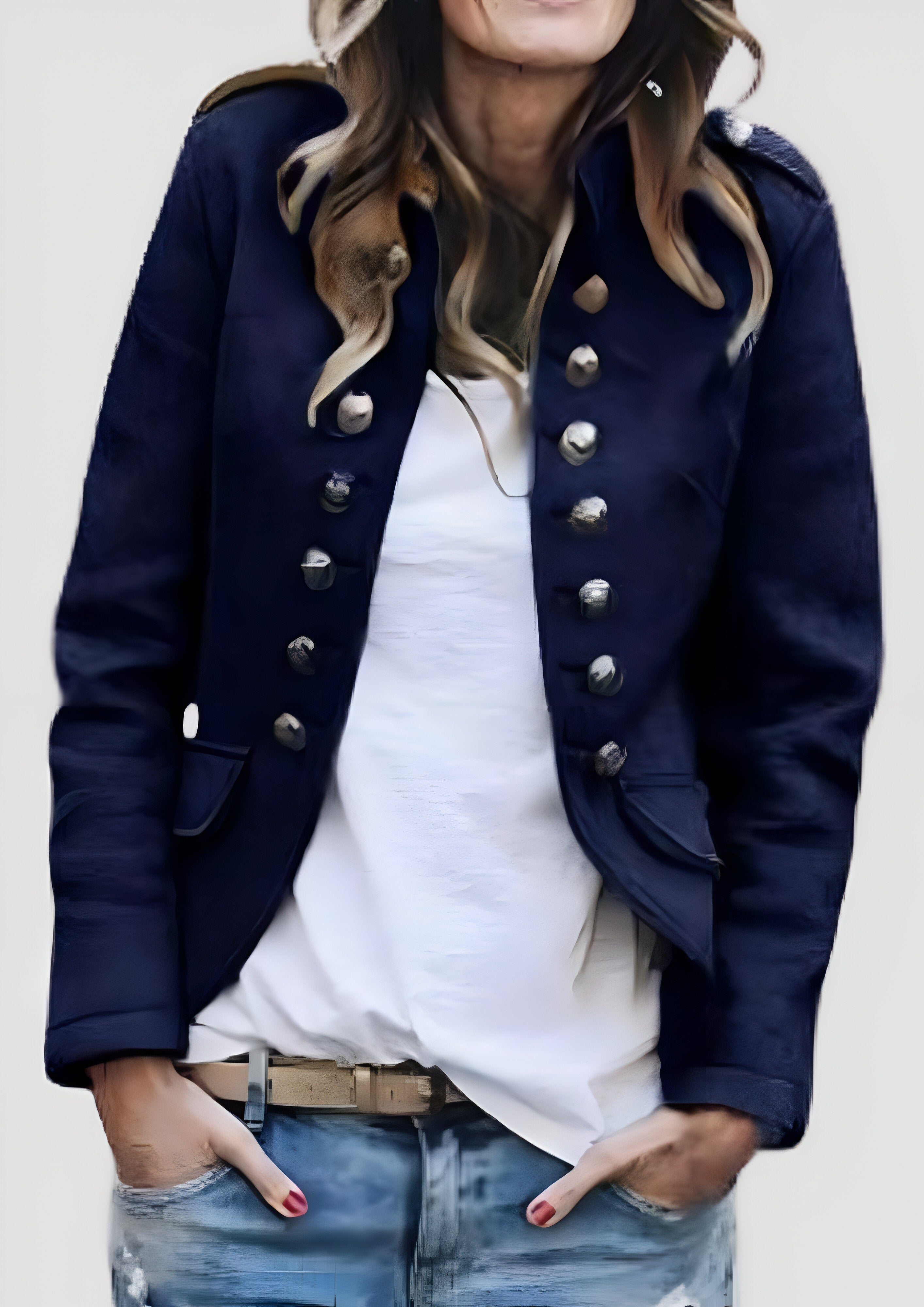 Metal Button Blazer | Women’s Military Jacket