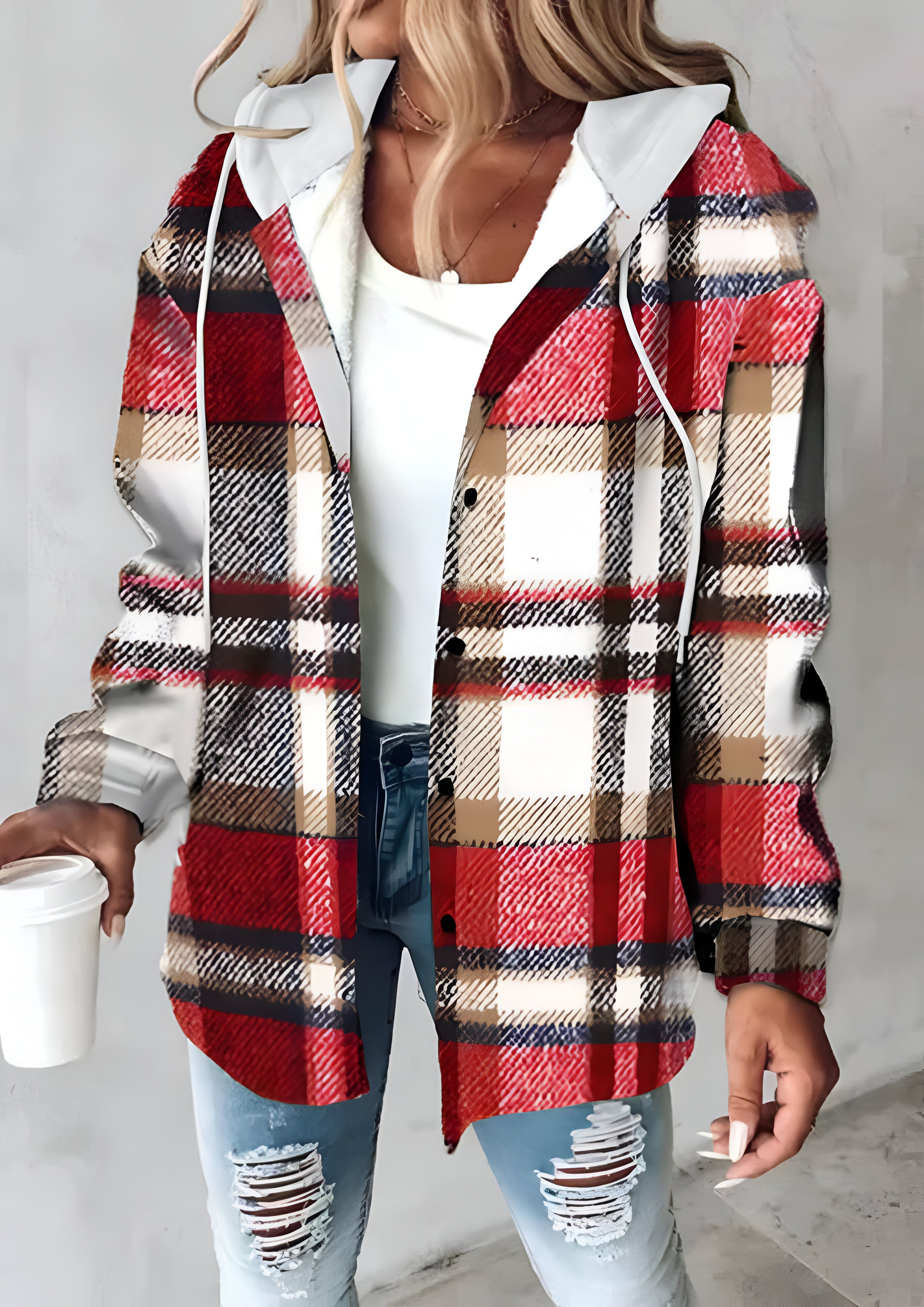 Plaid Button-Up Shirt Jacket | Women's Hoodie