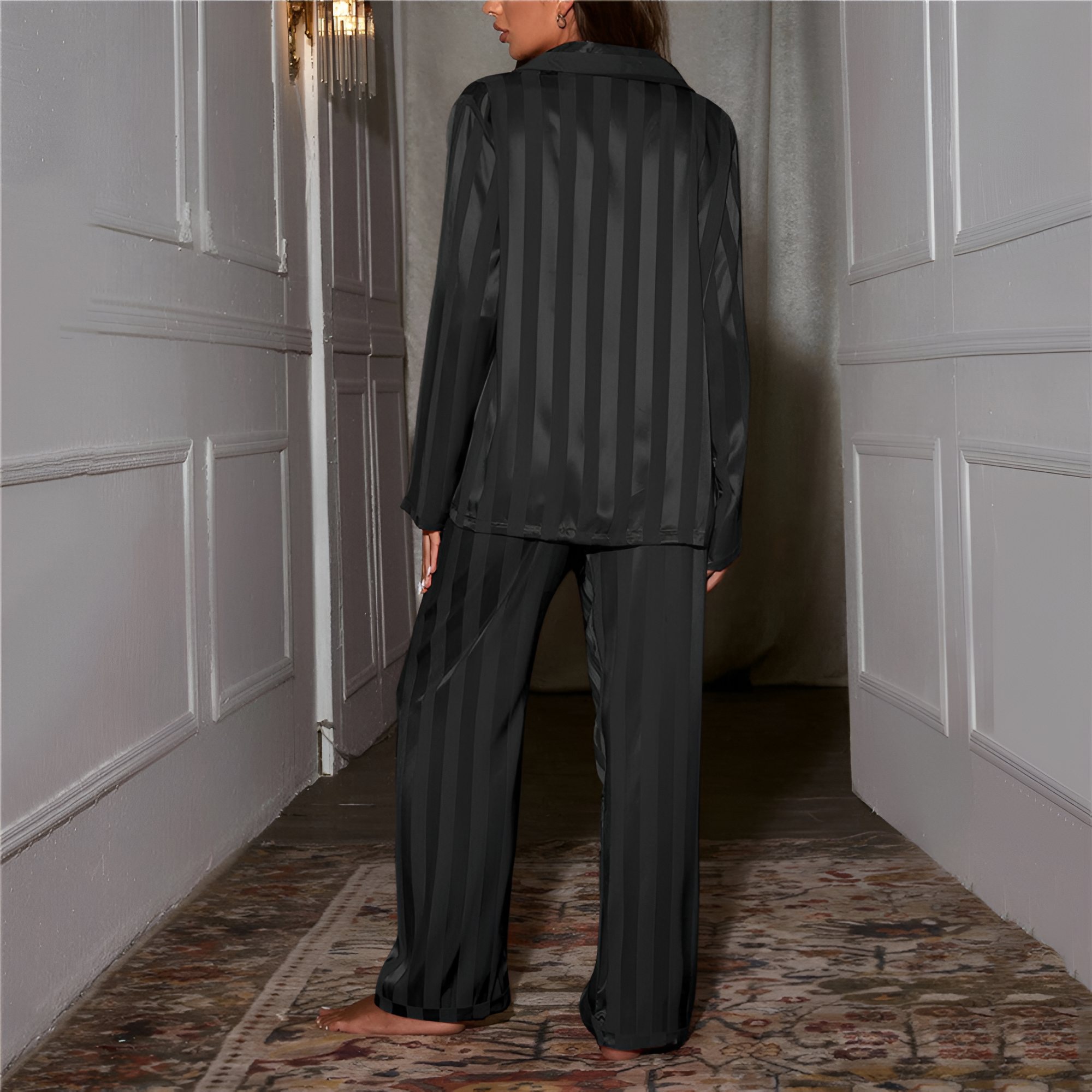 Stripe Pajama Set | Women's Evening Long Sleeve Button Up