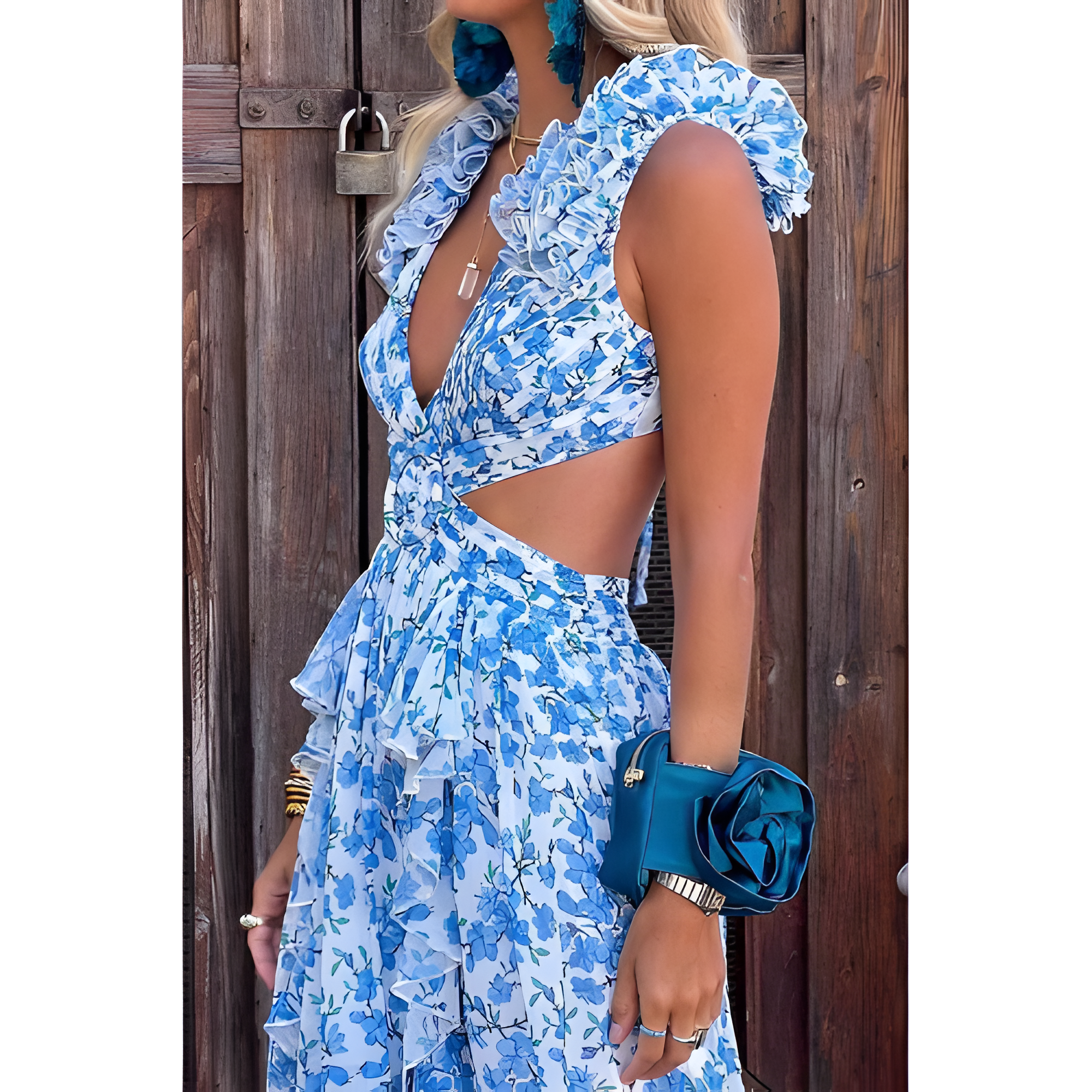 Women's Floral Criss-cross Dress with Ruffles | Summer