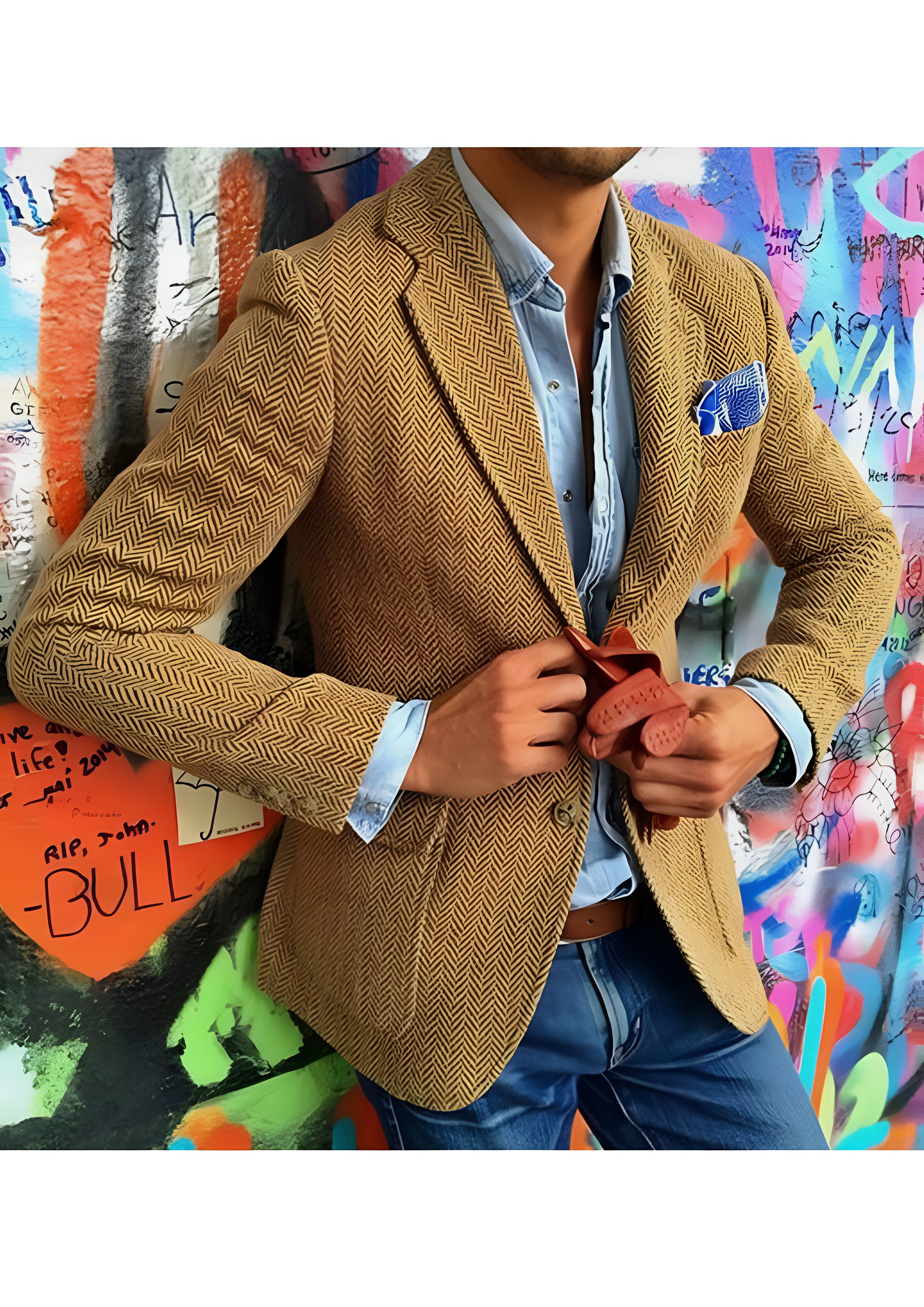 Vintage Herringbone Blazer | Men's Single Breasted