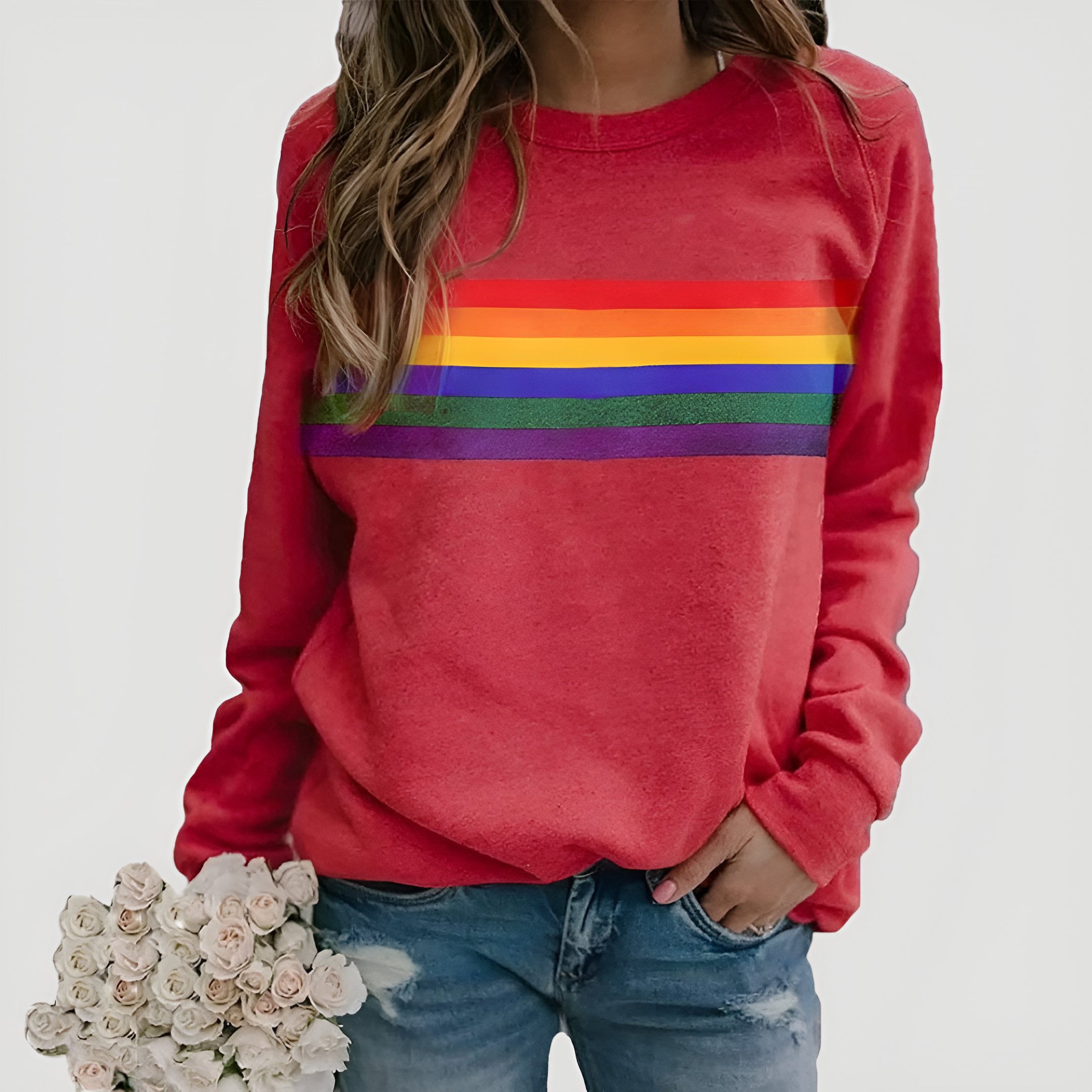 Rainbow Striped Sweatshirt | Women's Winter Long Sleeve