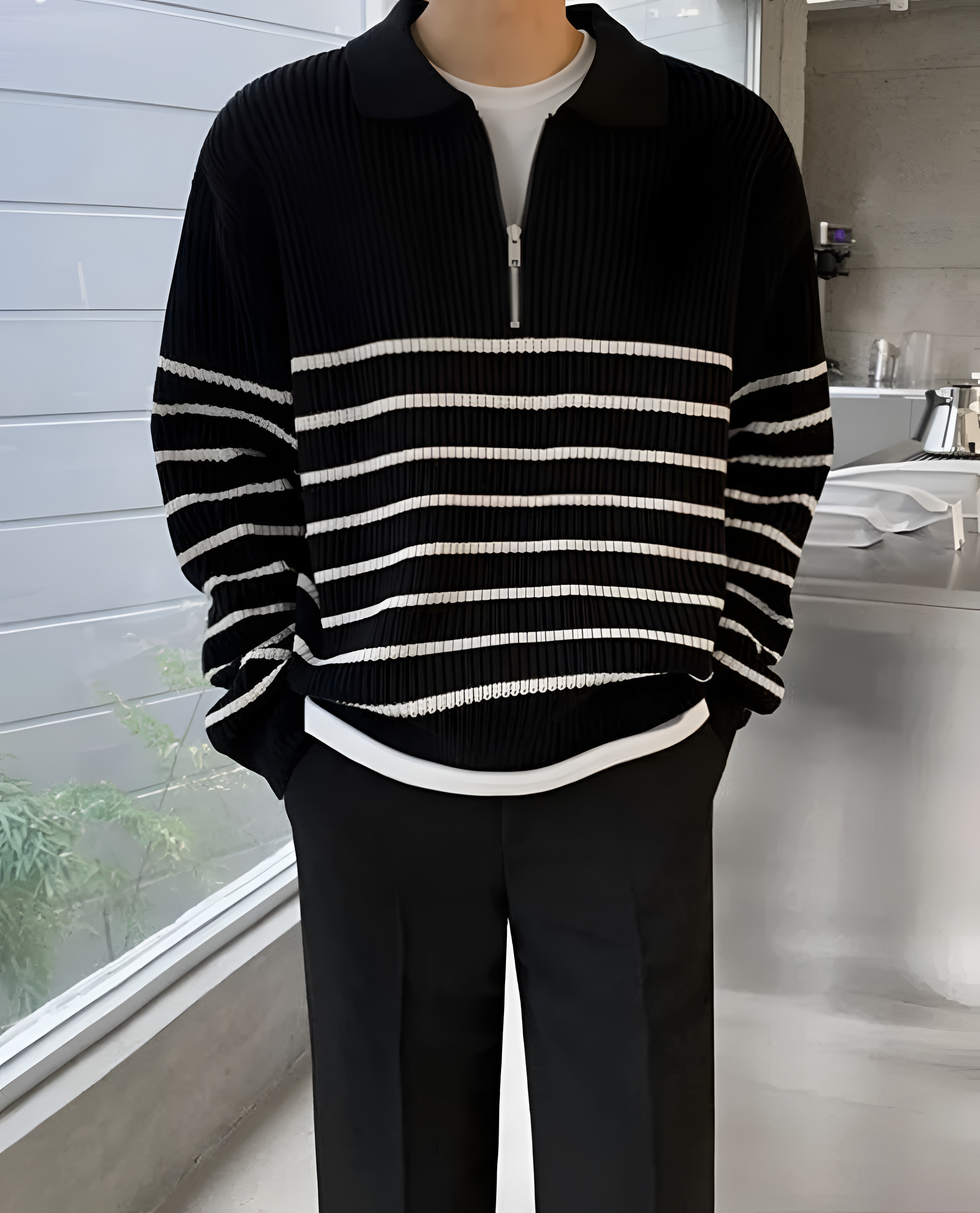 Quarter Zip Jumper | Men's Winter Stripe Knit