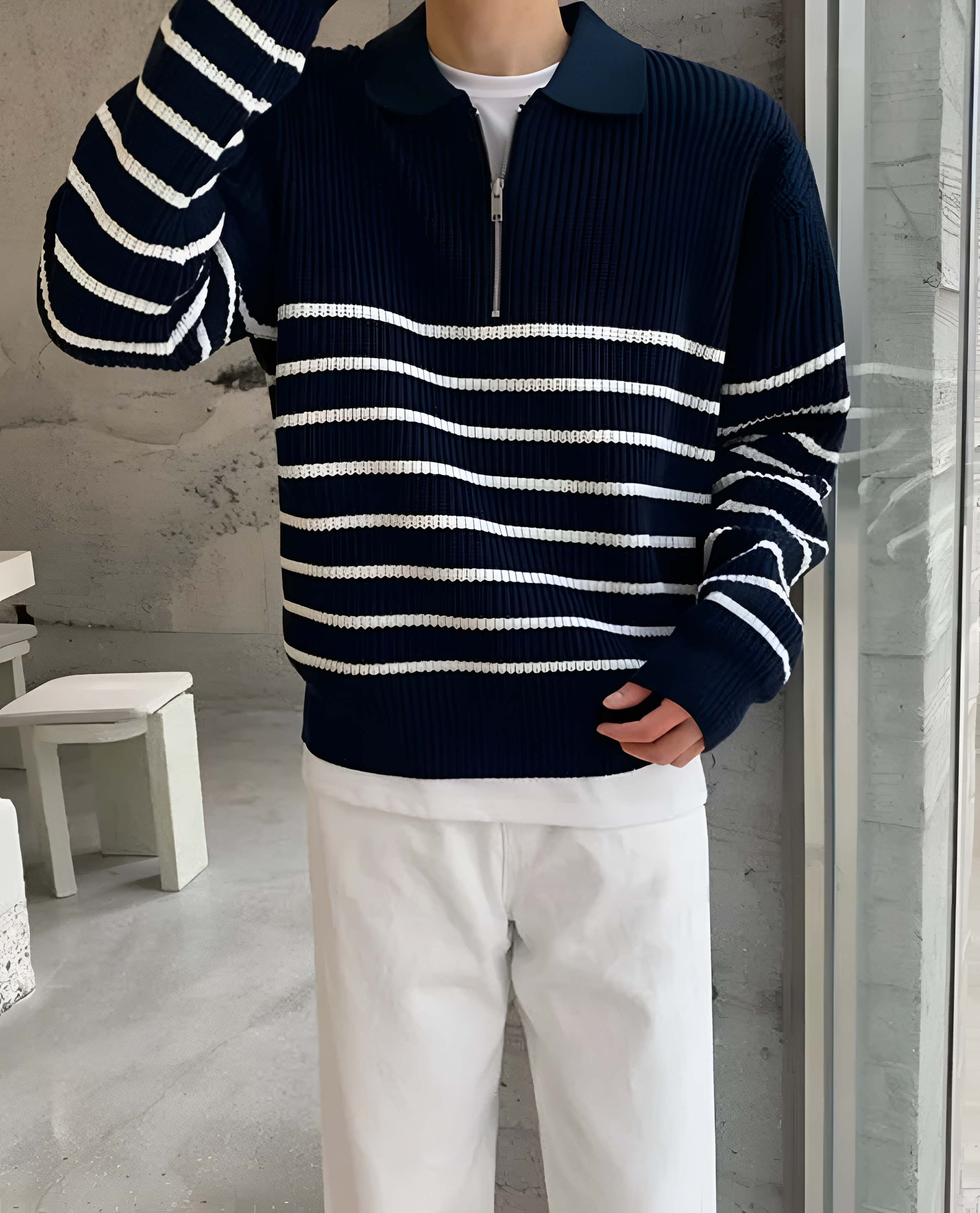 Quarter Zip Jumper | Men's Winter Stripe Knit