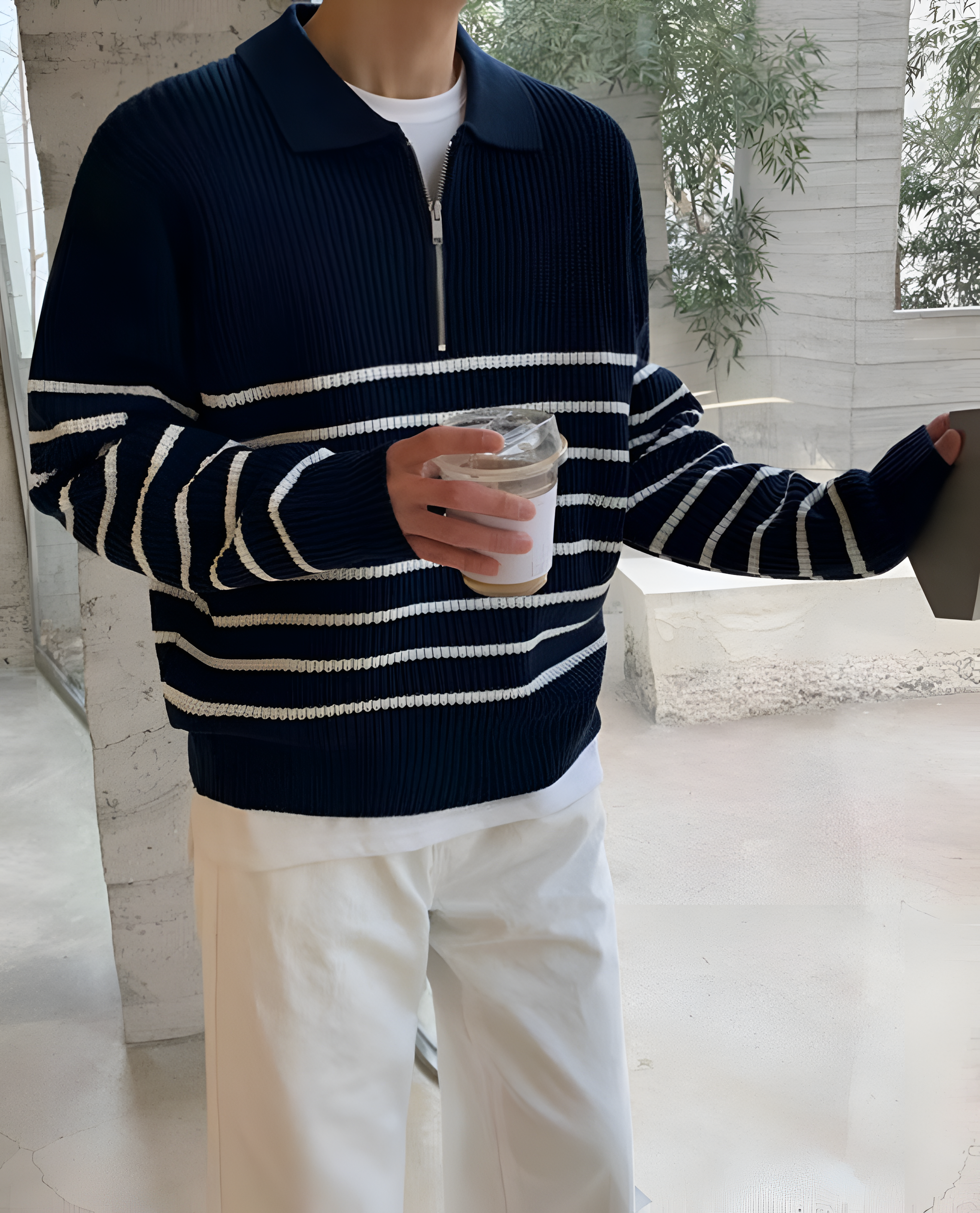 Quarter Zip Jumper | Men's Winter Stripe Knit