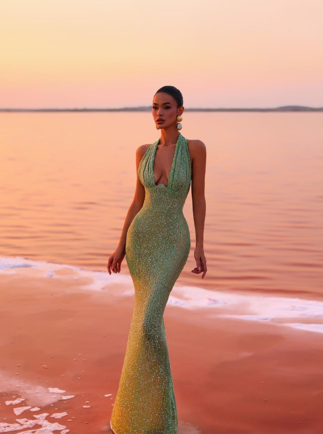 Women's Maxi Halter Dress | Shimmering Plunge Evening Formalwear
