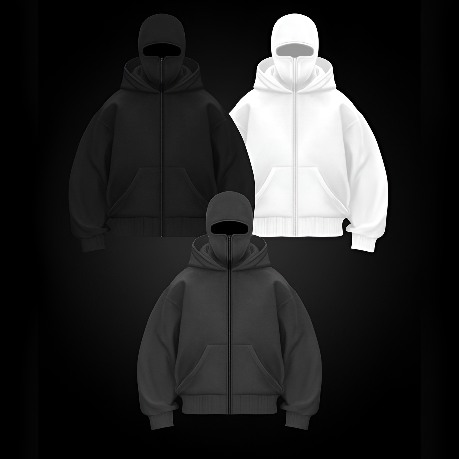 Urban Shadow Zip Hoodie | Men's Winter Modern Integrated Face Mask