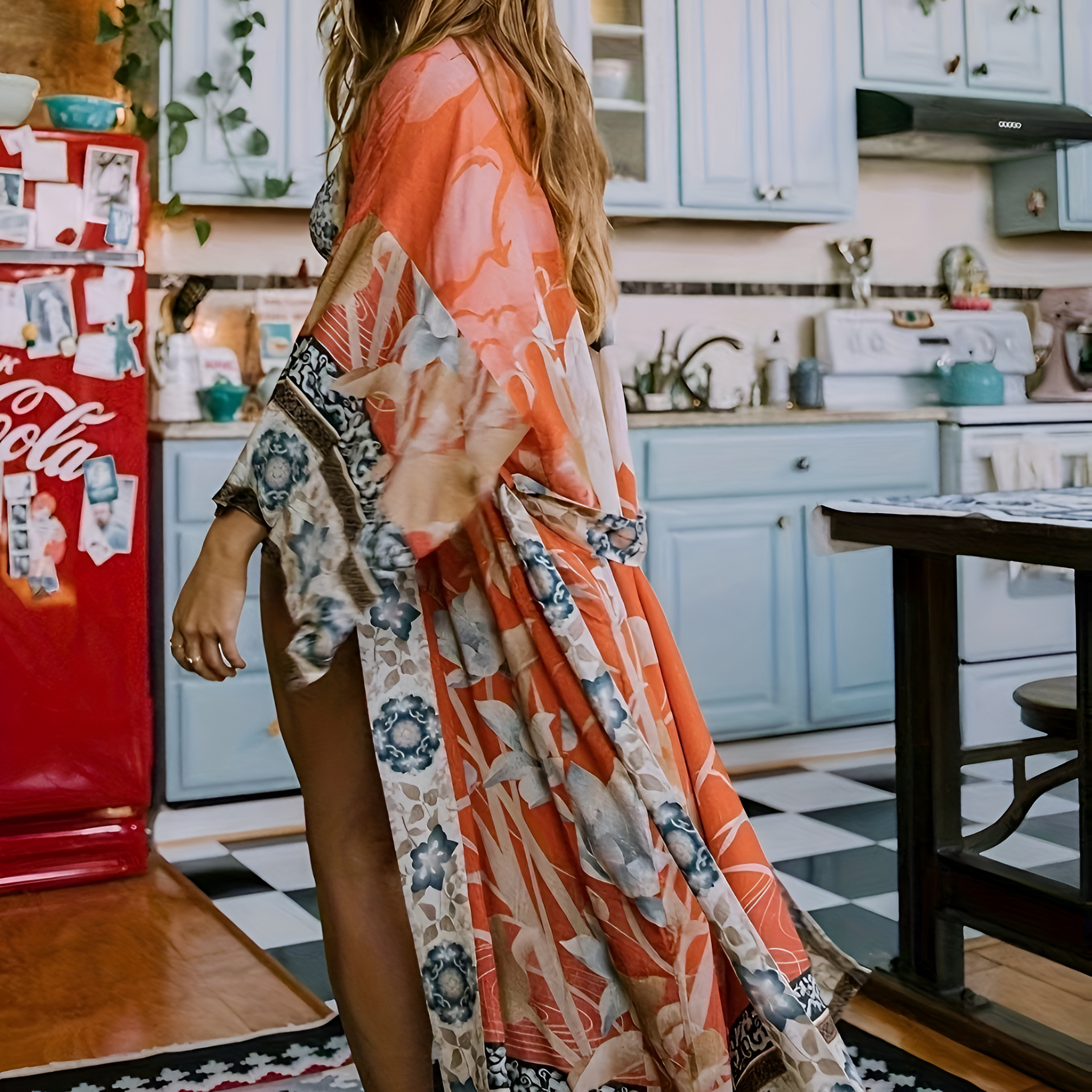 Women's Floral Print Kimono Dress | Maxi