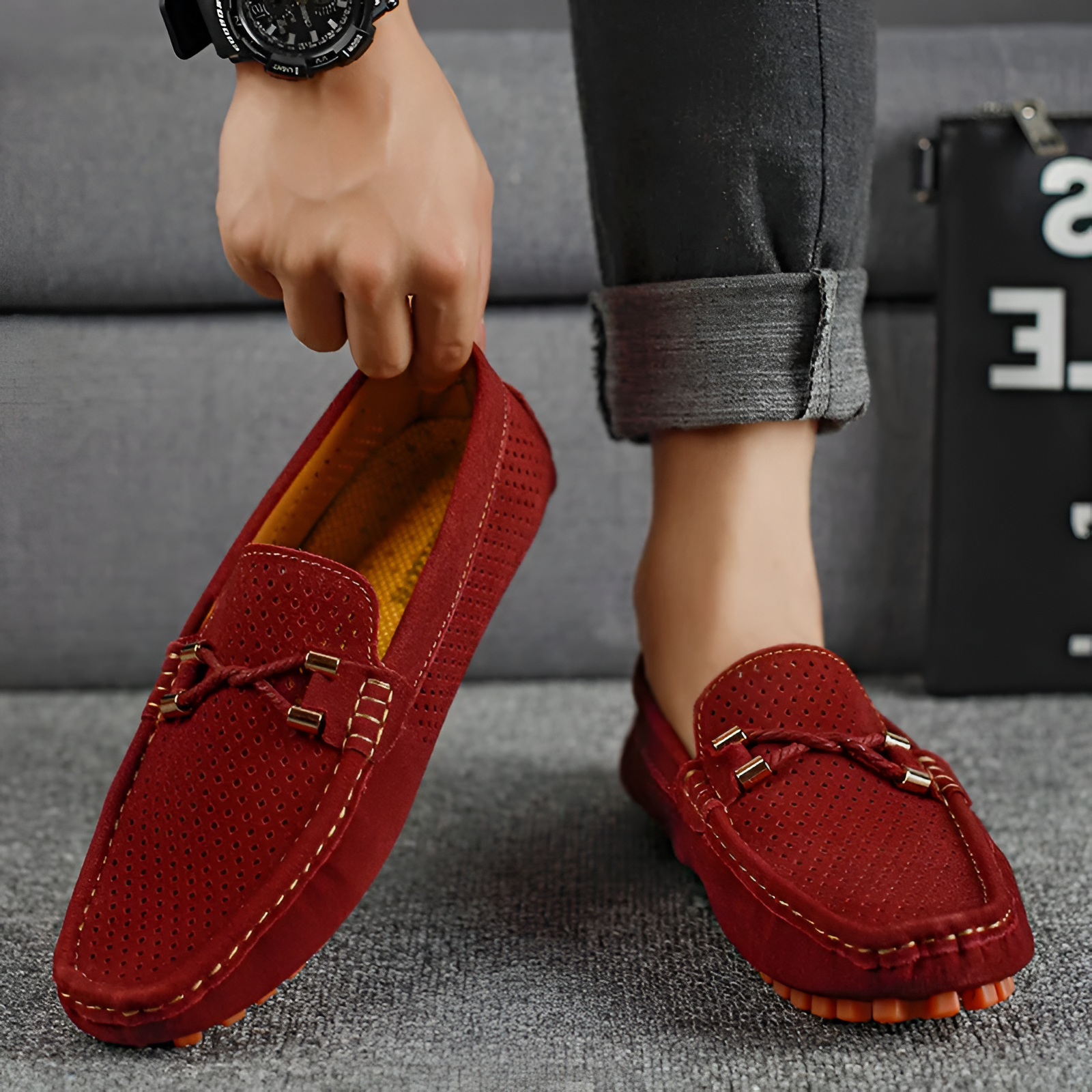 Men's Flat Shoes | Perforated Leather Casual