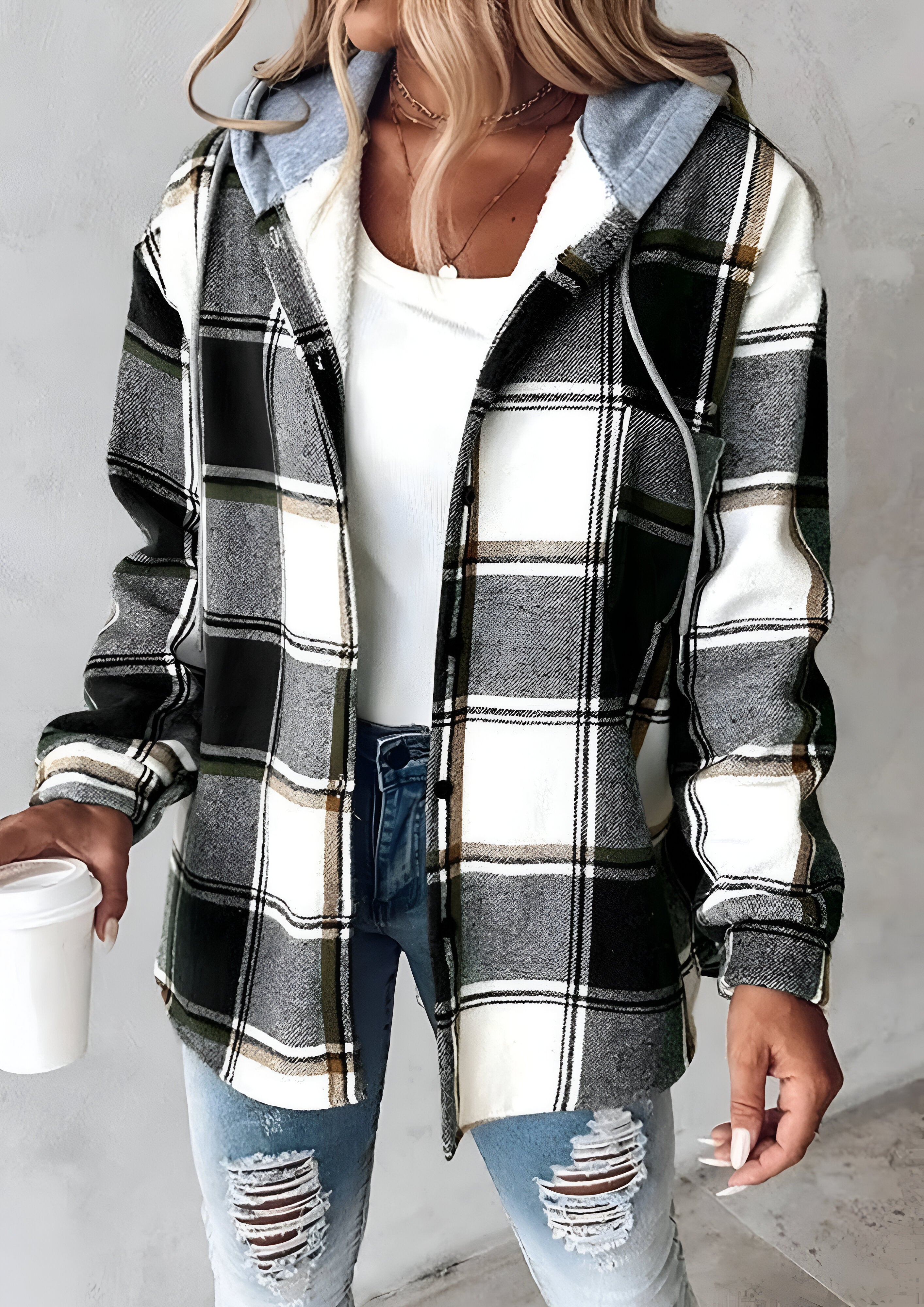 Plaid Button-Up Shirt Jacket | Women's Hoodie