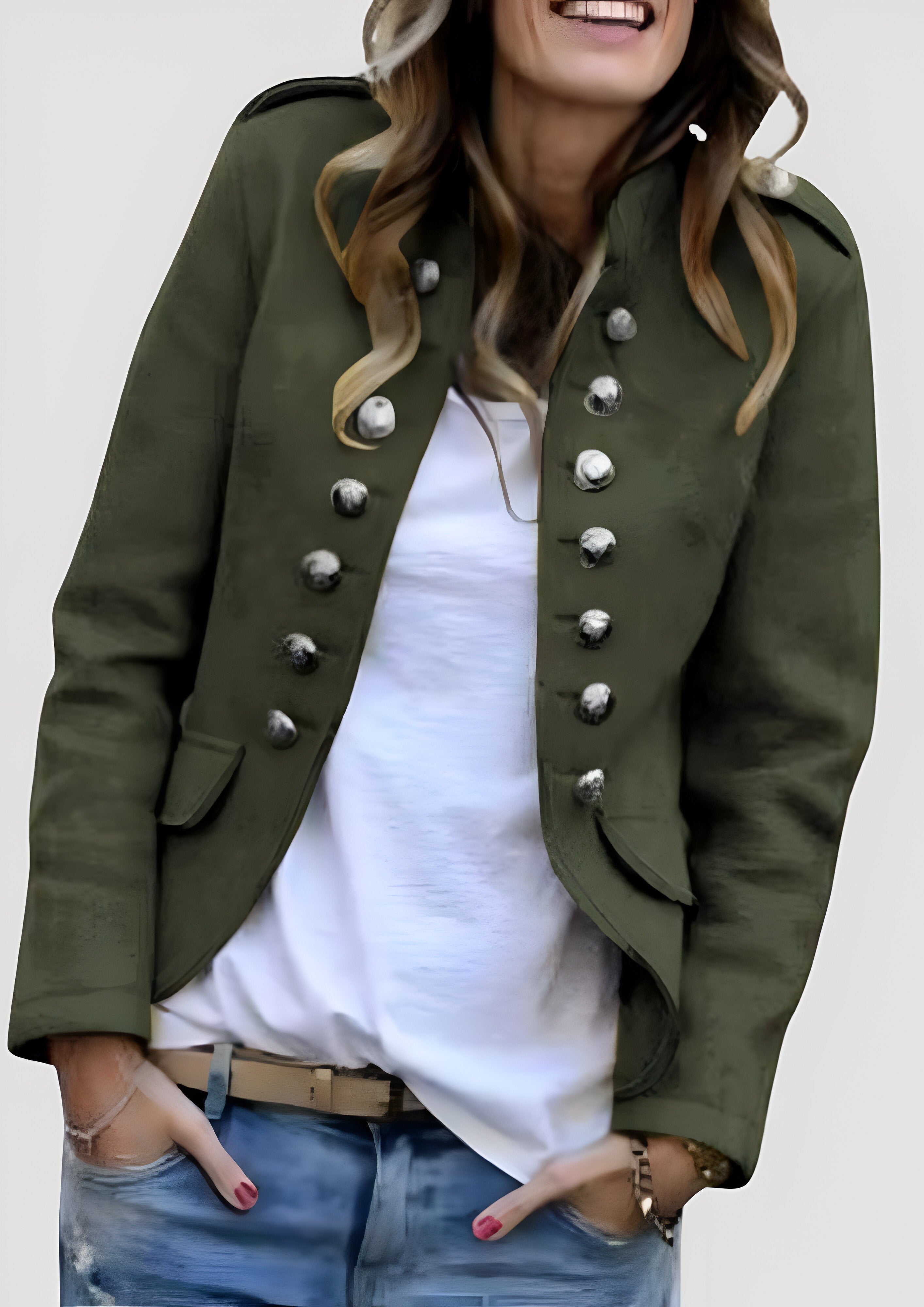 Metal Button Blazer | Women’s Military Jacket