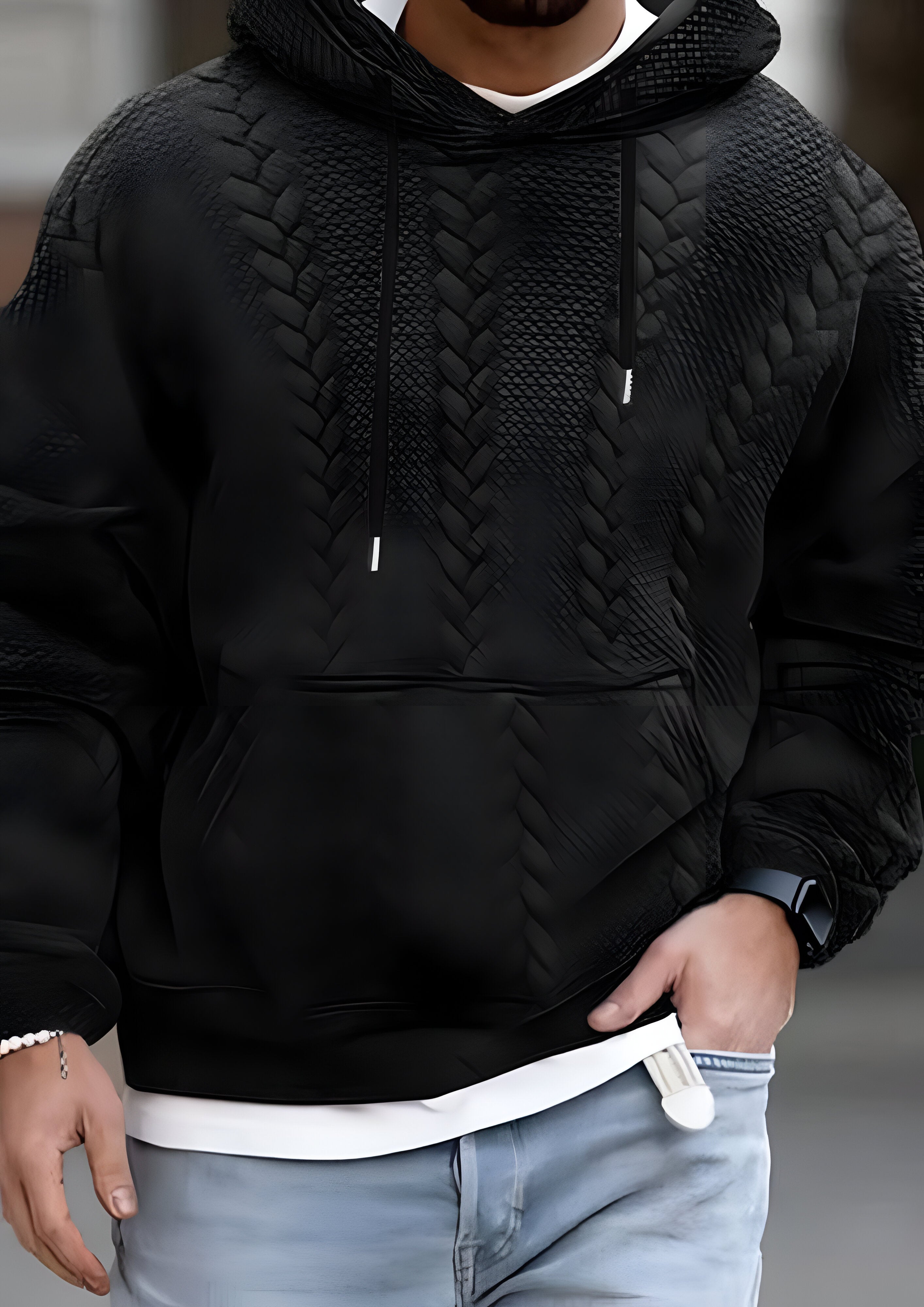 Textured Embossed Hoodie | Men's Kangaroo Pocket