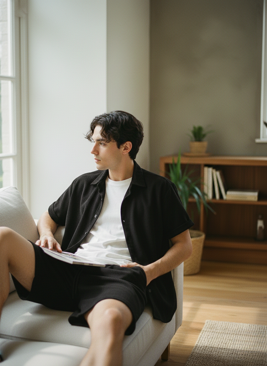 Men's Casual Short-Sleeve Shirt and Shorts Set | Two Piece