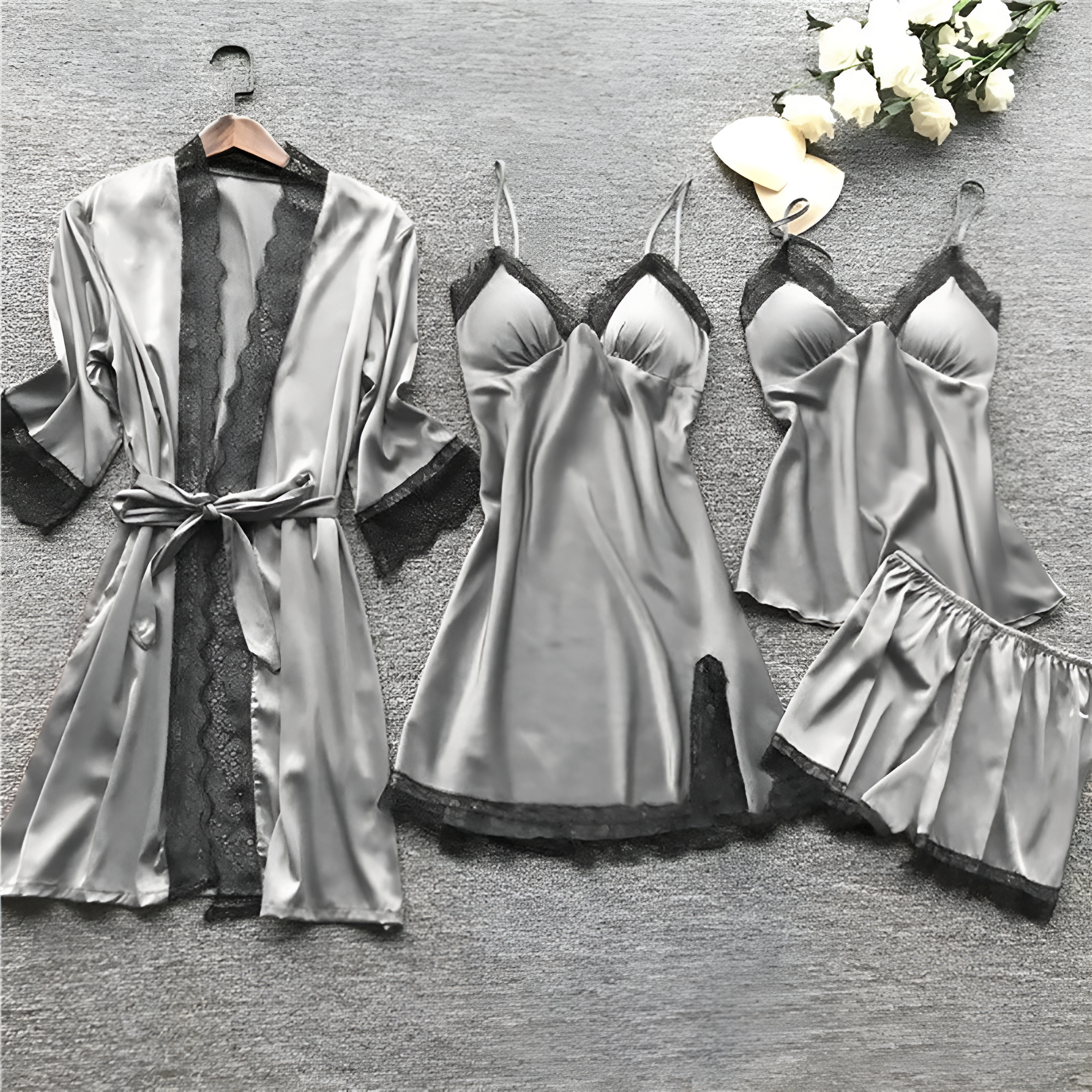 Women's Satin Pajamas | 4 Piece