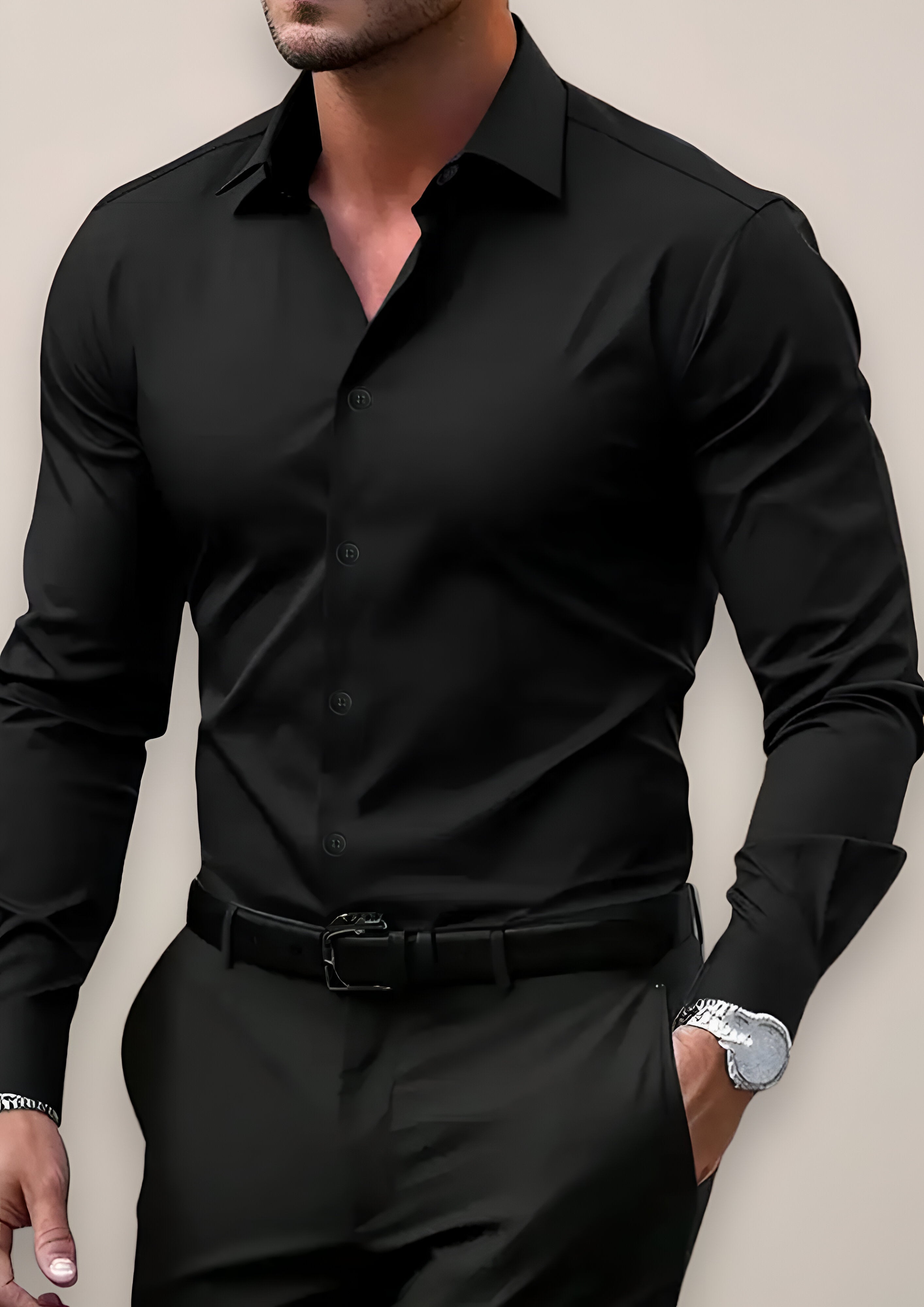 Men’s Long-Sleeve Dress Shirt | Notched Collar Office Wear