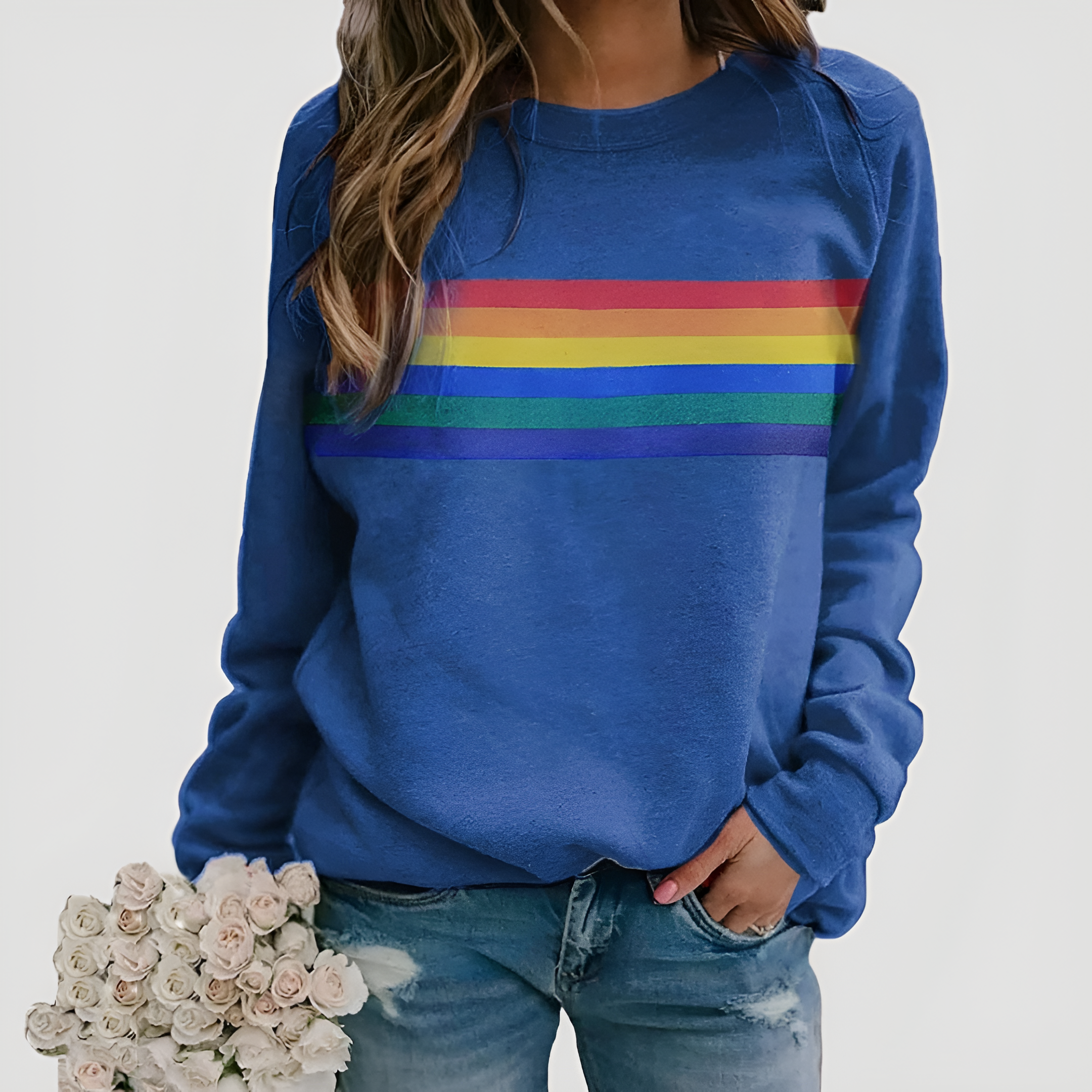Rainbow Striped Sweatshirt | Women's Winter Long Sleeve