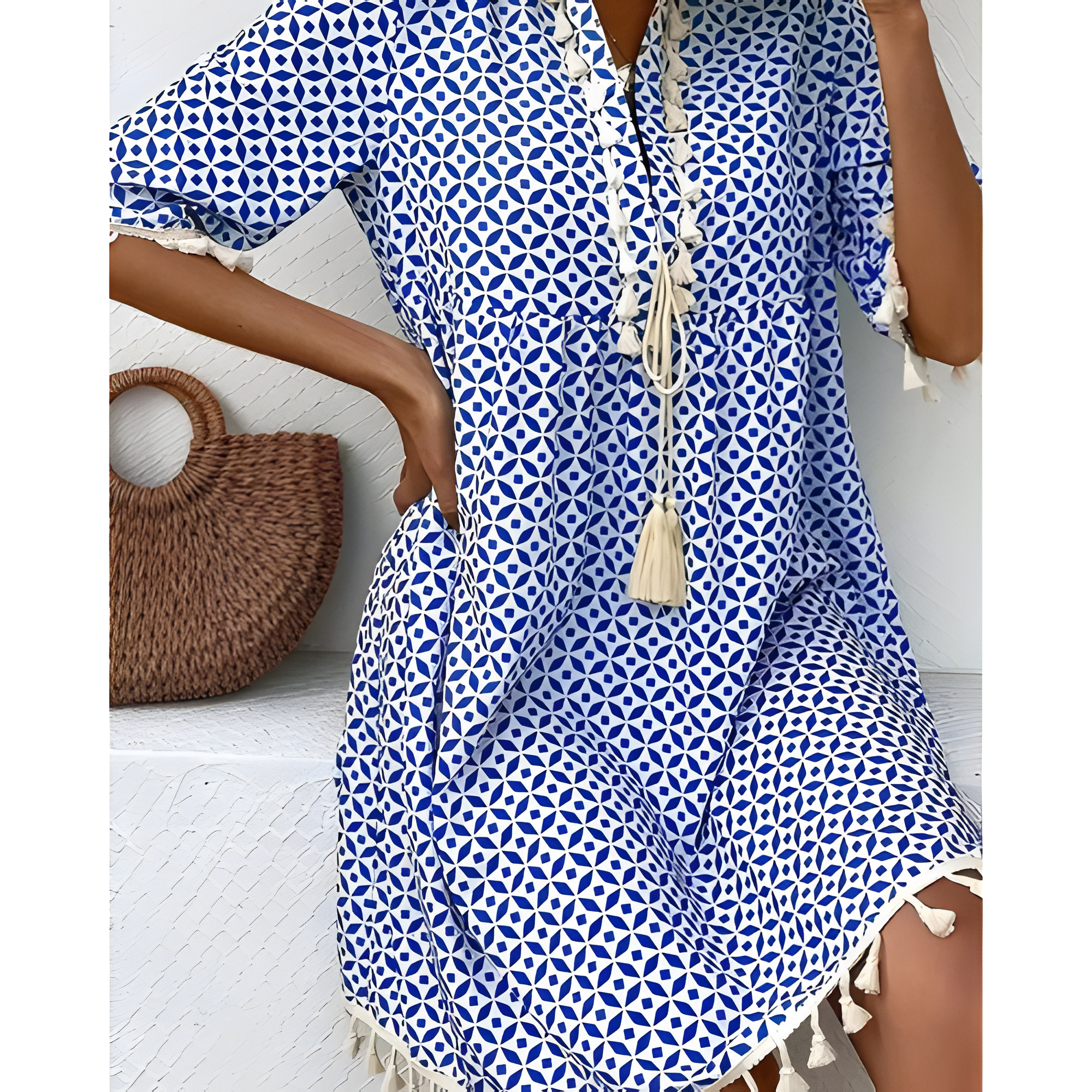 Women's Printed Mini Dress with Tassels | Summer