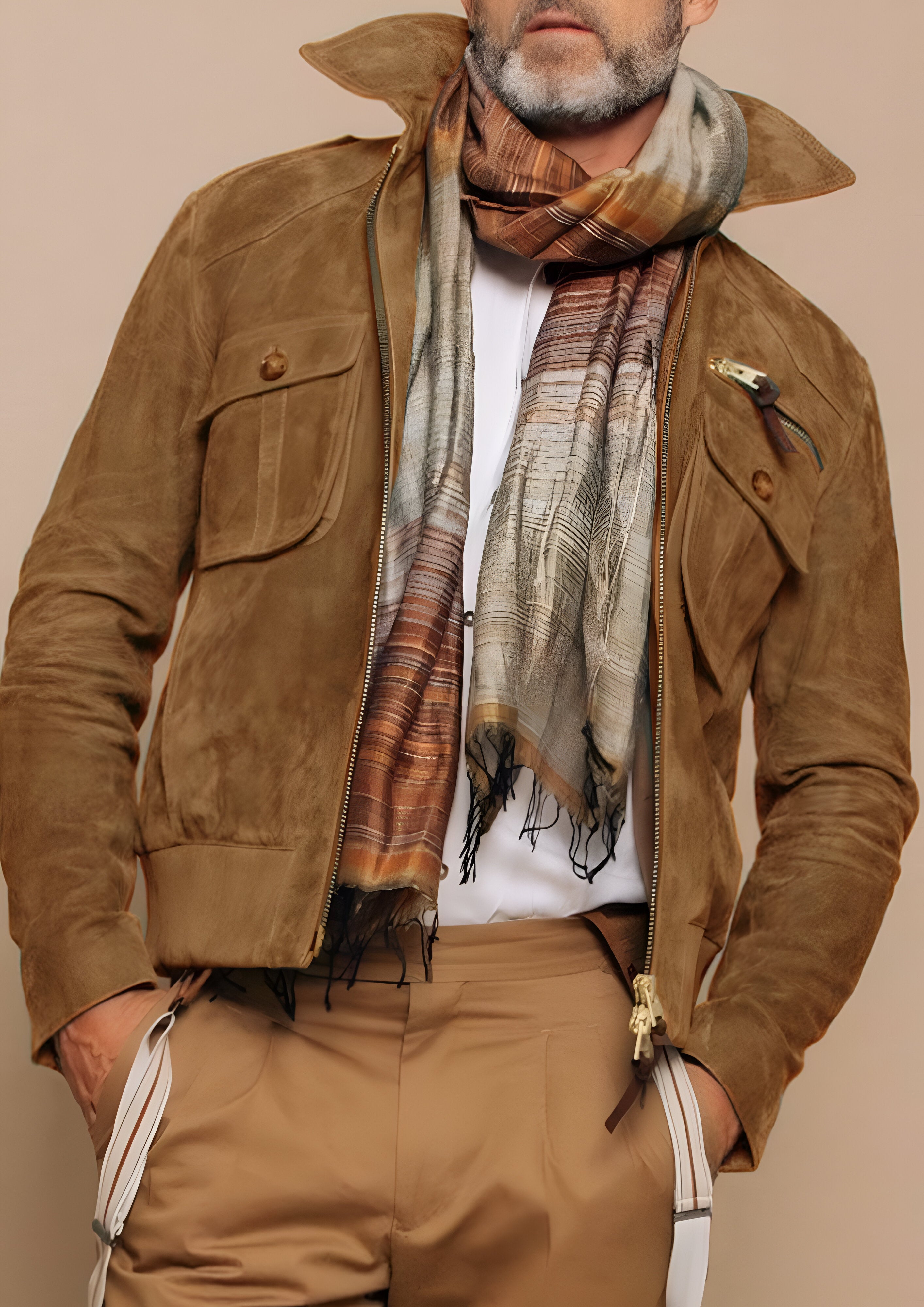 Retro Lapel Zipper Jacket | Men's Suede