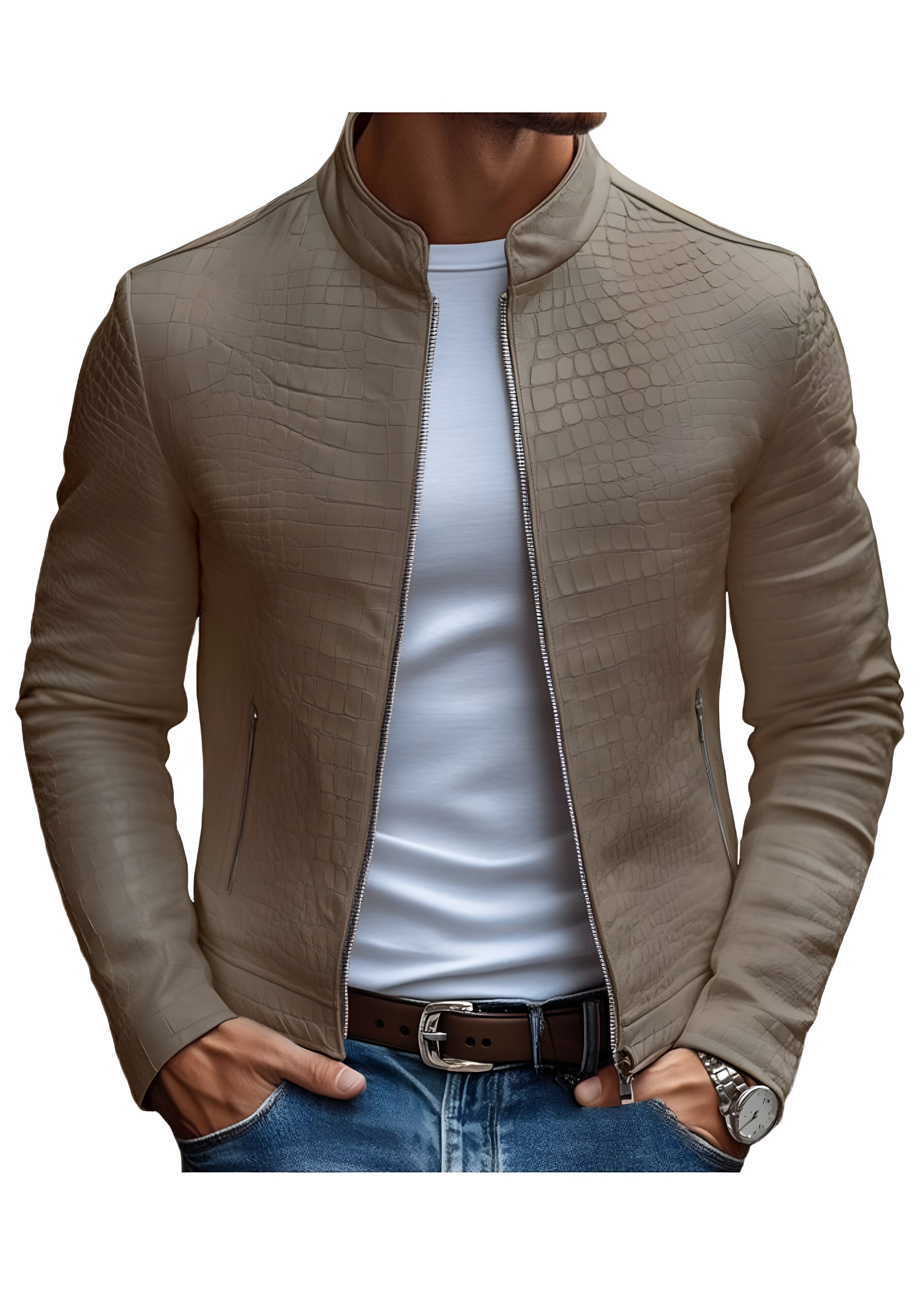 Embossed Moto Jacket | Men's Slim Fit