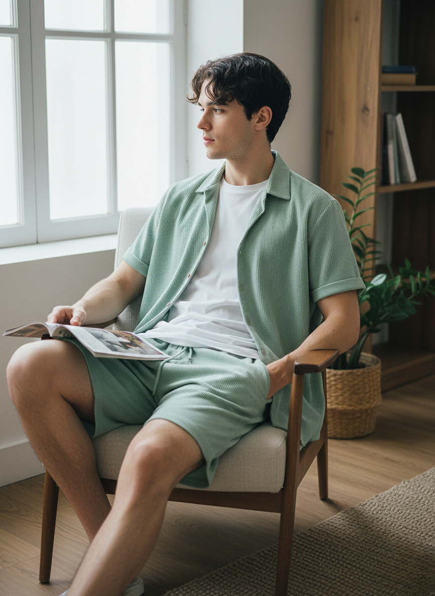 Men's Casual Short-Sleeve Shirt and Shorts Set | Two Piece