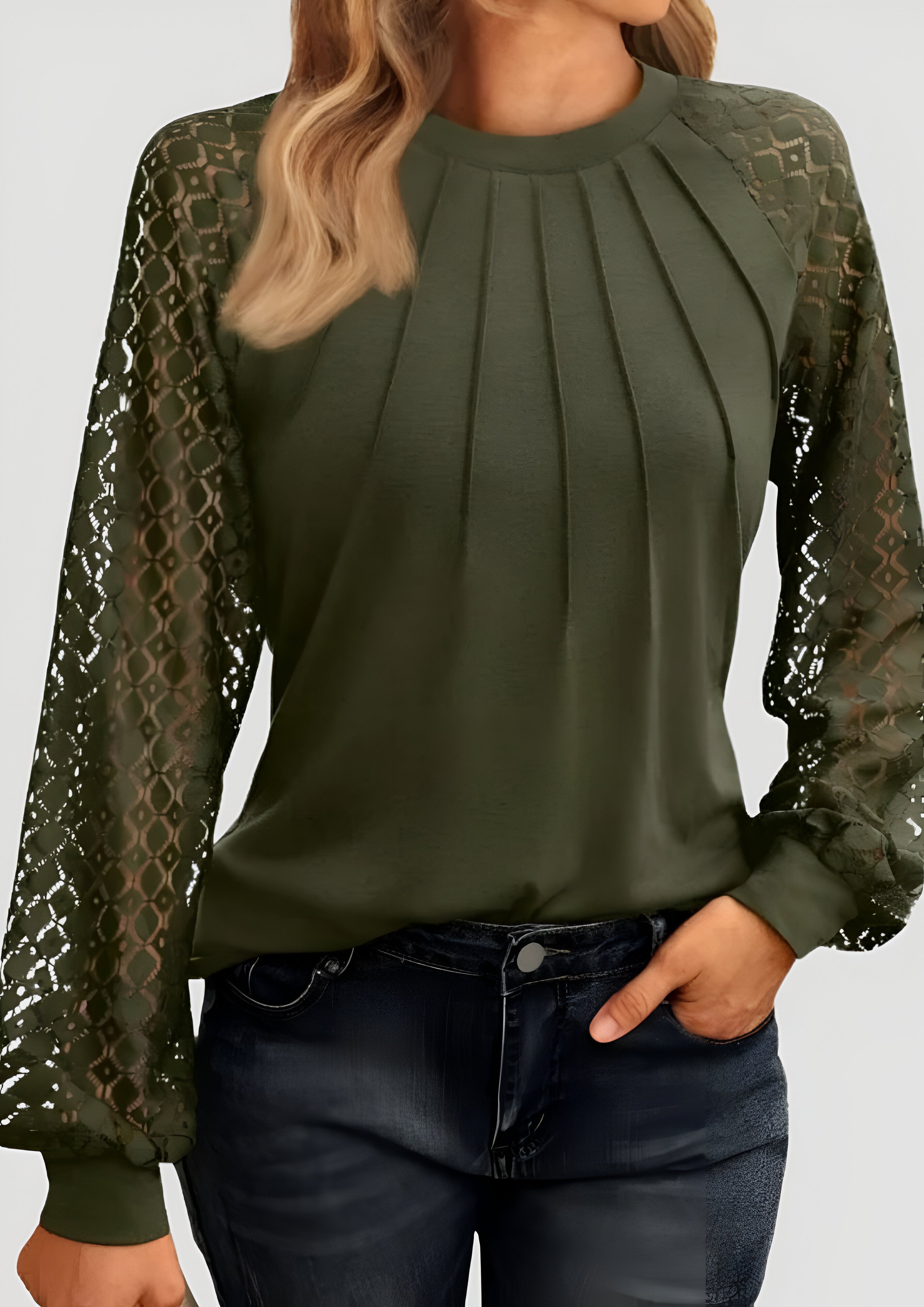 Pleated Lace Blouse | Women's Long Sleeve Top