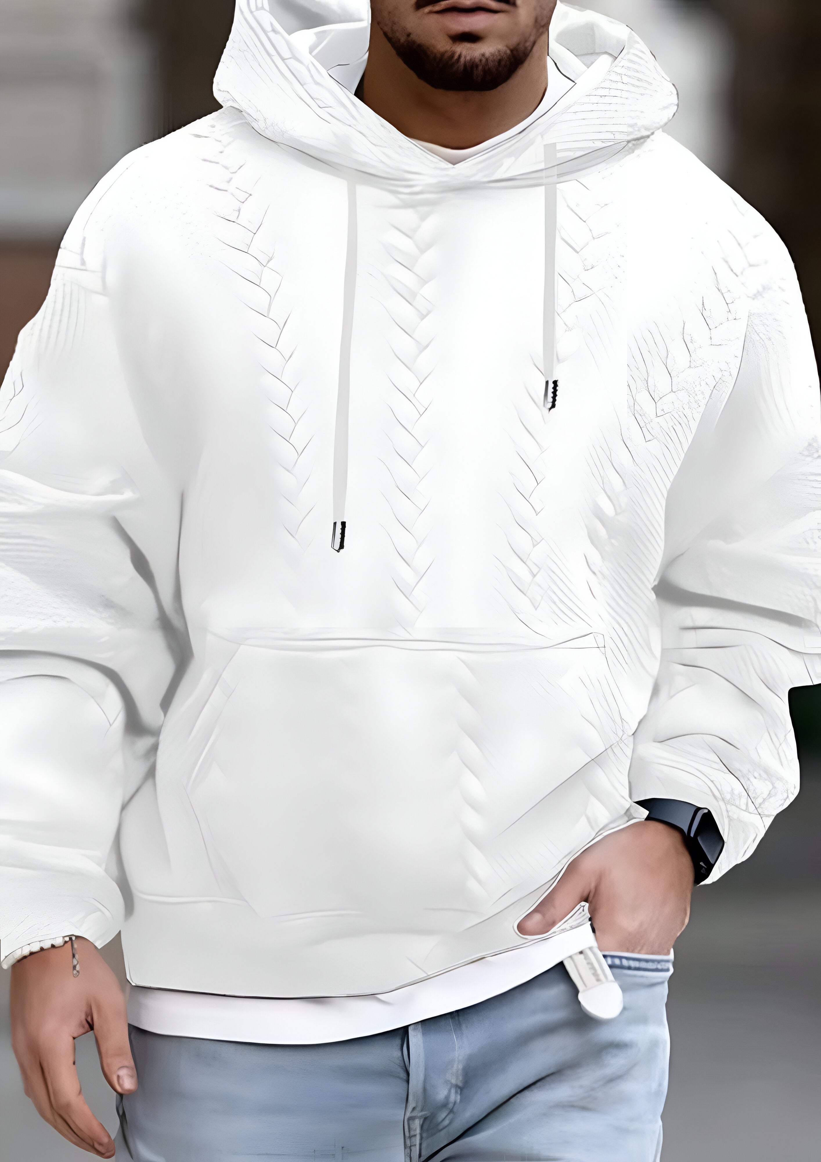 Textured Embossed Hoodie | Men's Kangaroo Pocket