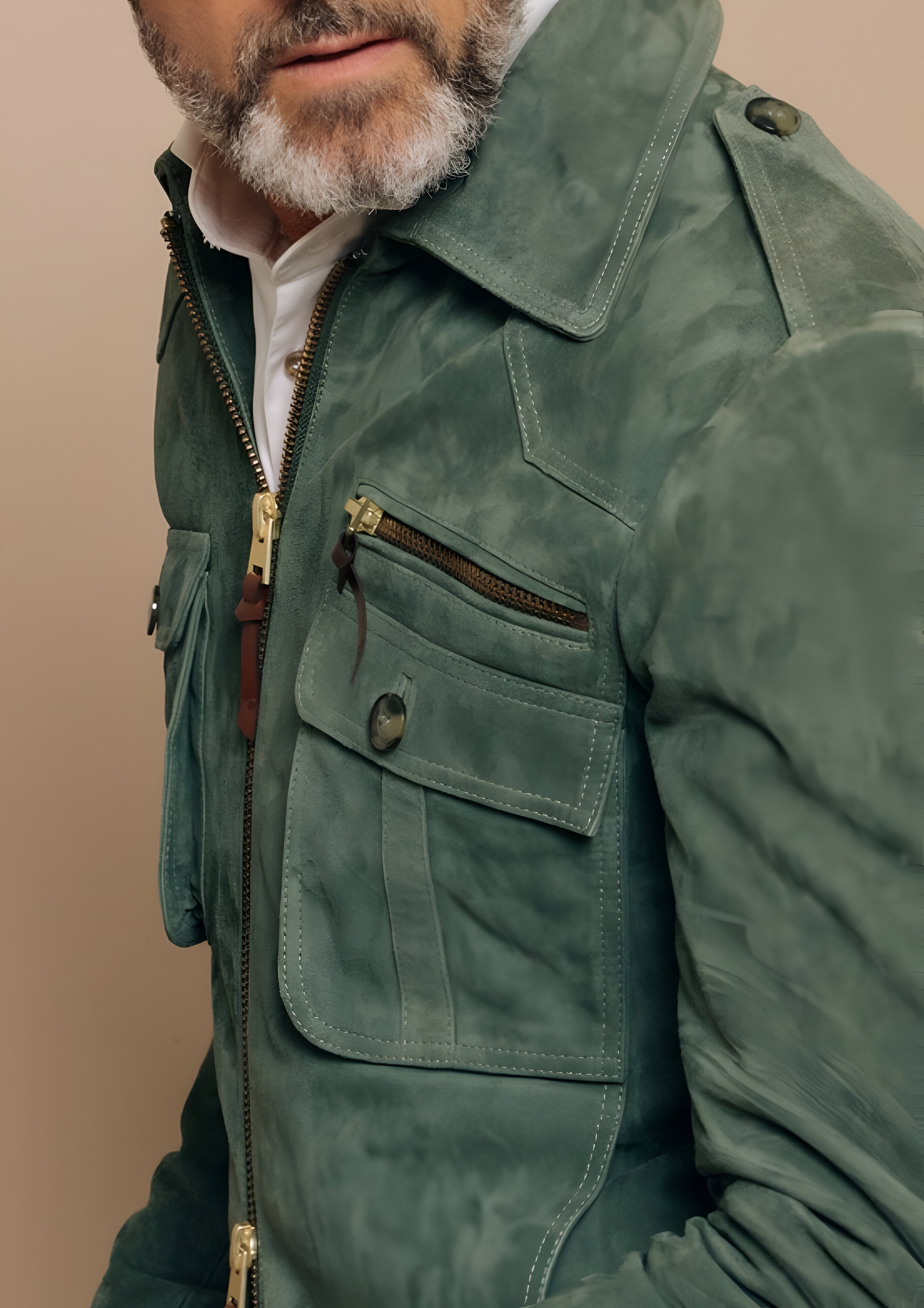 Retro Lapel Zipper Jacket | Men's Suede