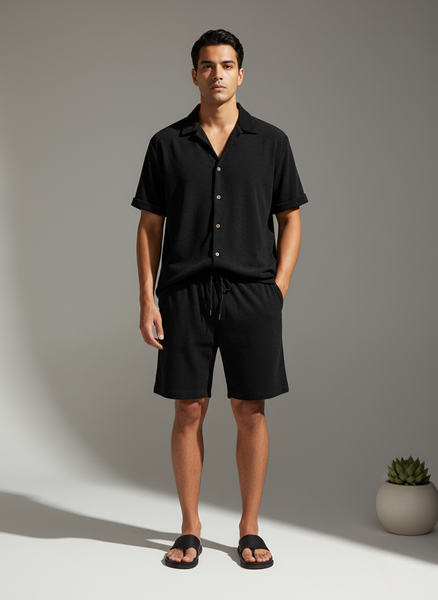 Men's Casual Short-Sleeve Shirt and Shorts Set | Two Piece
