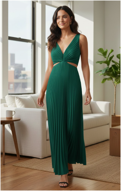 Womens Aria Pleated | Maxi Dress