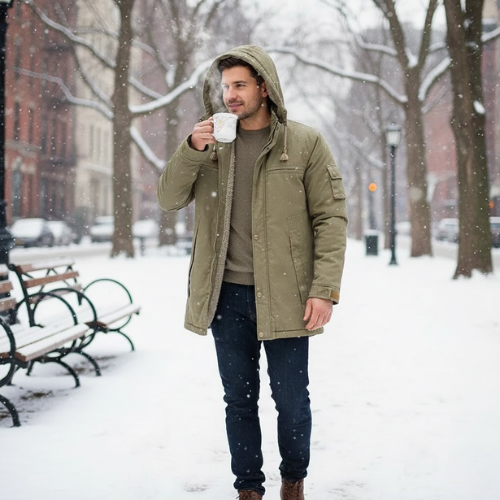 Men's Plush Hooded Utility Jacket | Zip Up