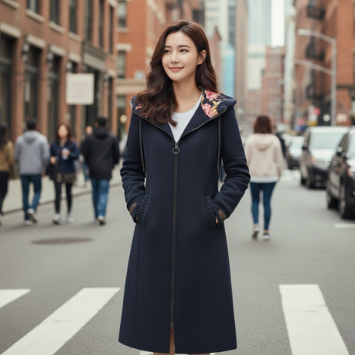 Women's Floral Lined Hooded Coat | Long