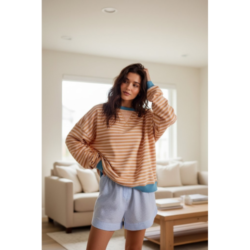 Women's Striped Crewneck Sweatshirt | Knitted