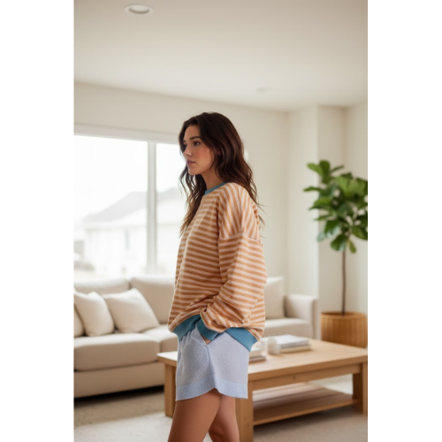 Women's Striped Crewneck Sweatshirt | Knitted