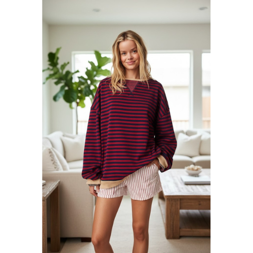 Women's Striped Crewneck Sweatshirt | Knitted