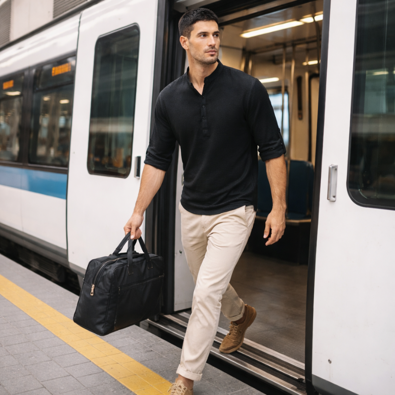 Men’s Long Sleeve T Shirt | Button Neck