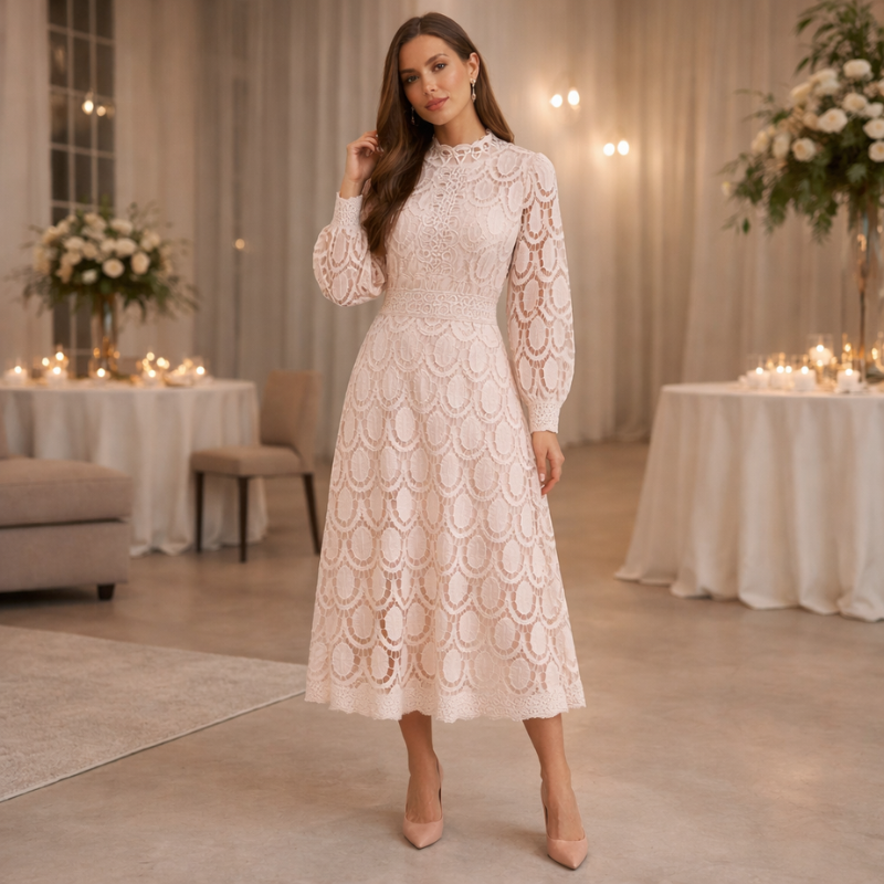 Women’s Puffed Sleeve Formal Dress | Midi