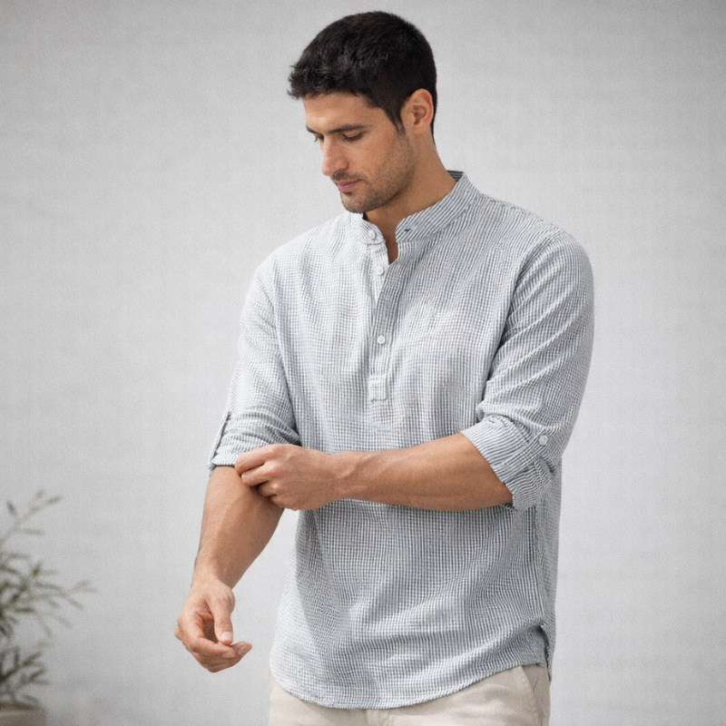 Men’s Long Sleeve T Shirt | Button Neck