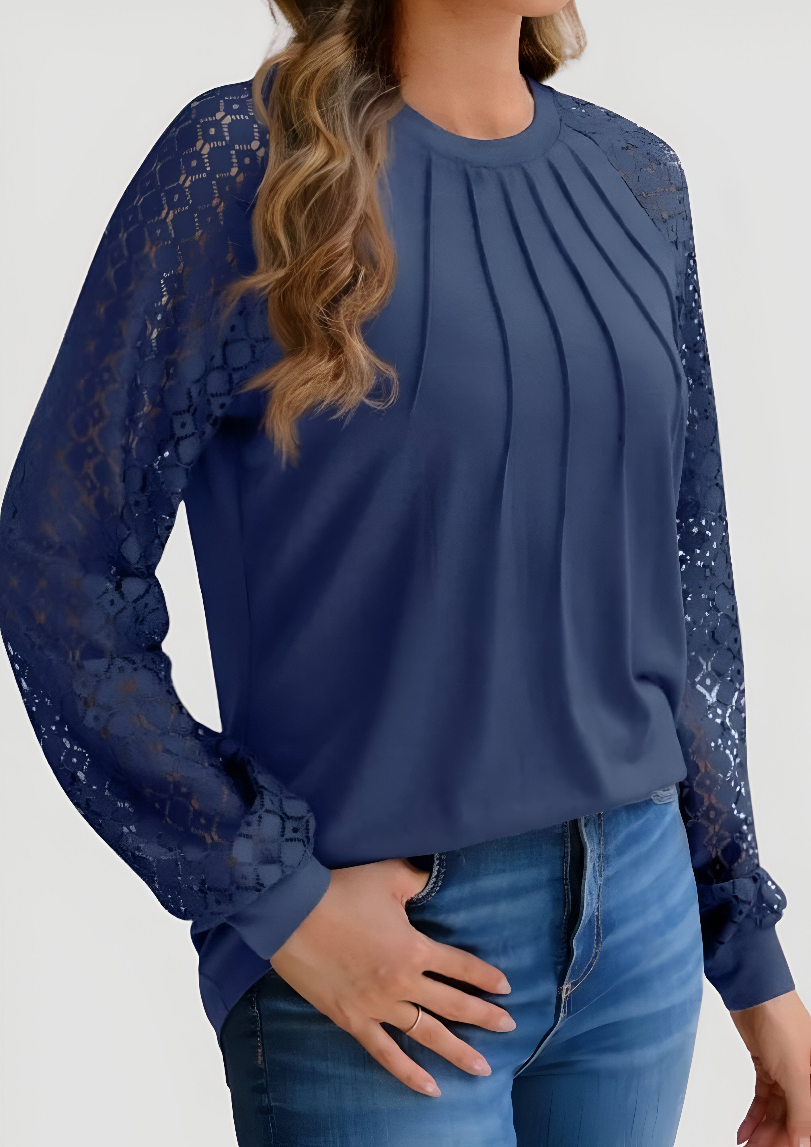 Pleated Lace Blouse | Women's Long Sleeve Top