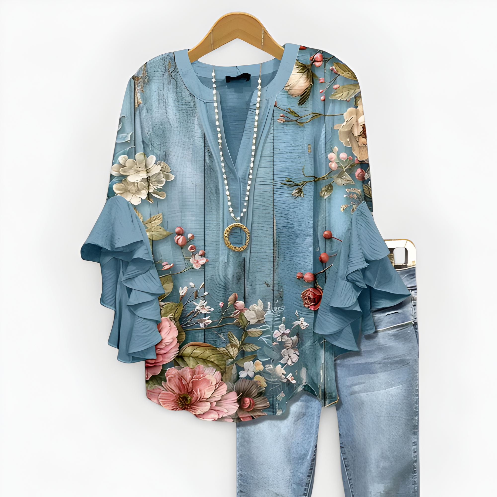Women's Floral Print Ruffle Sleeve Blouse | Summer