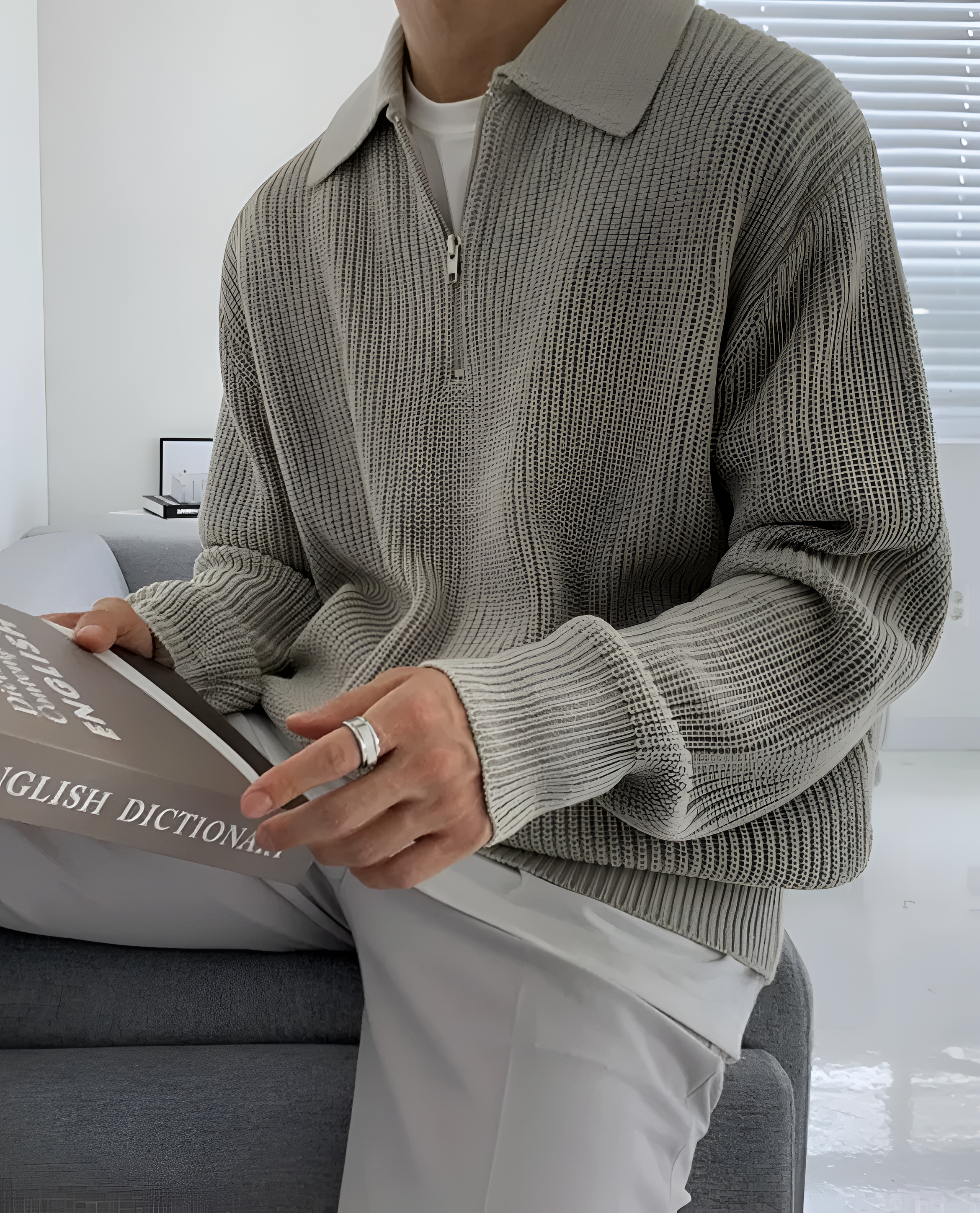 Ribbed Polo Jumper | Men's Winter Half Zip