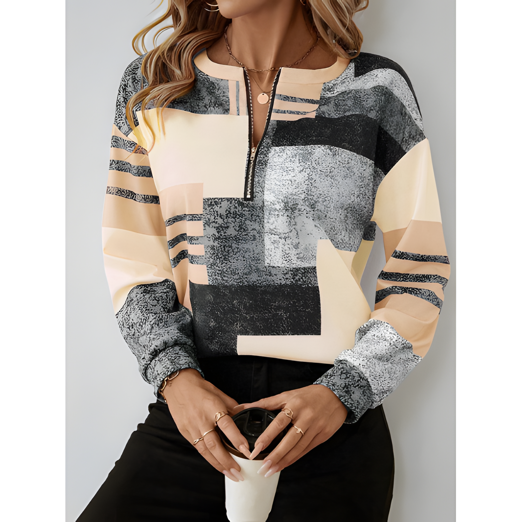 Women's Vintage Chic Geometric Zip Jumper | Winter