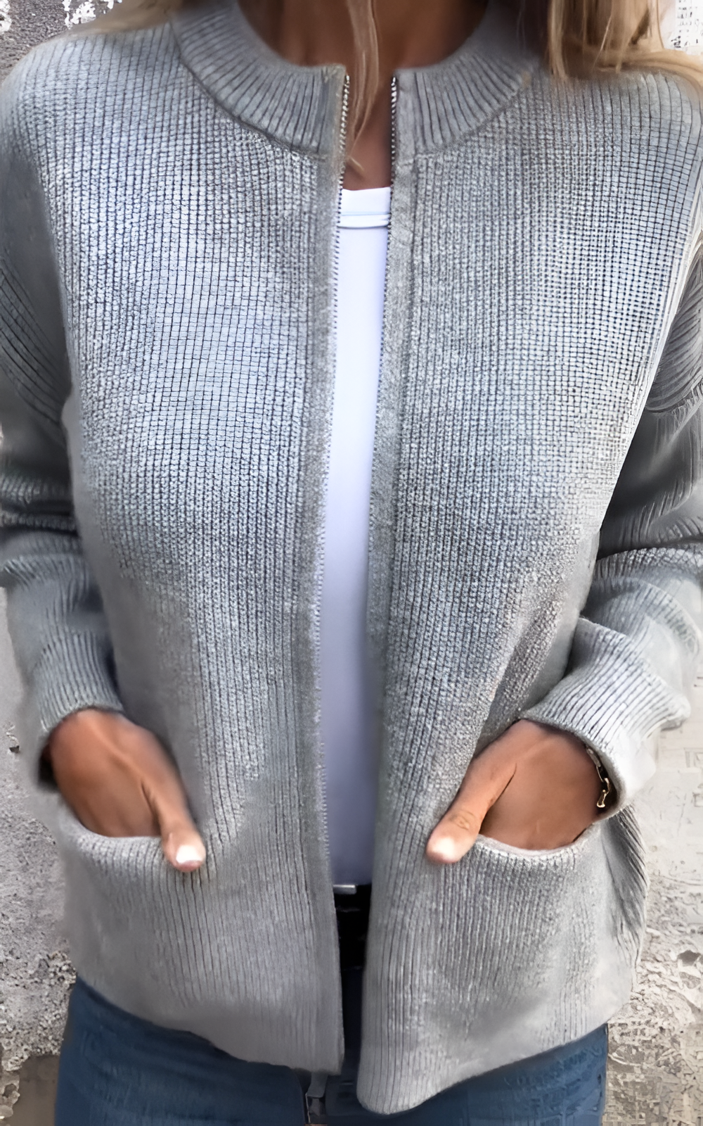 Ribbed Cardigan | Women's Winter Zip-Front Side Pockets
