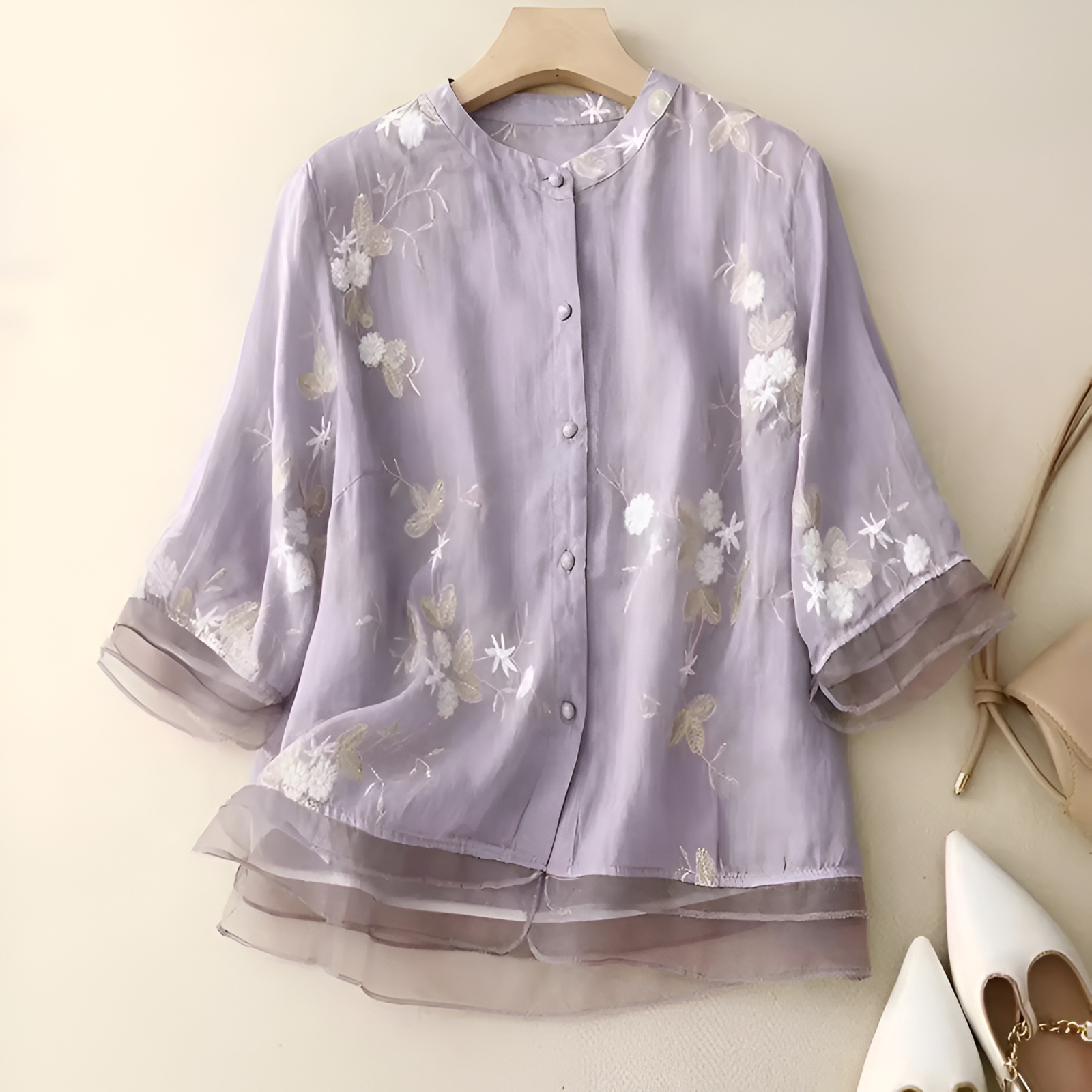 Women's Floral Blouse | Embroidered Flowers Casual