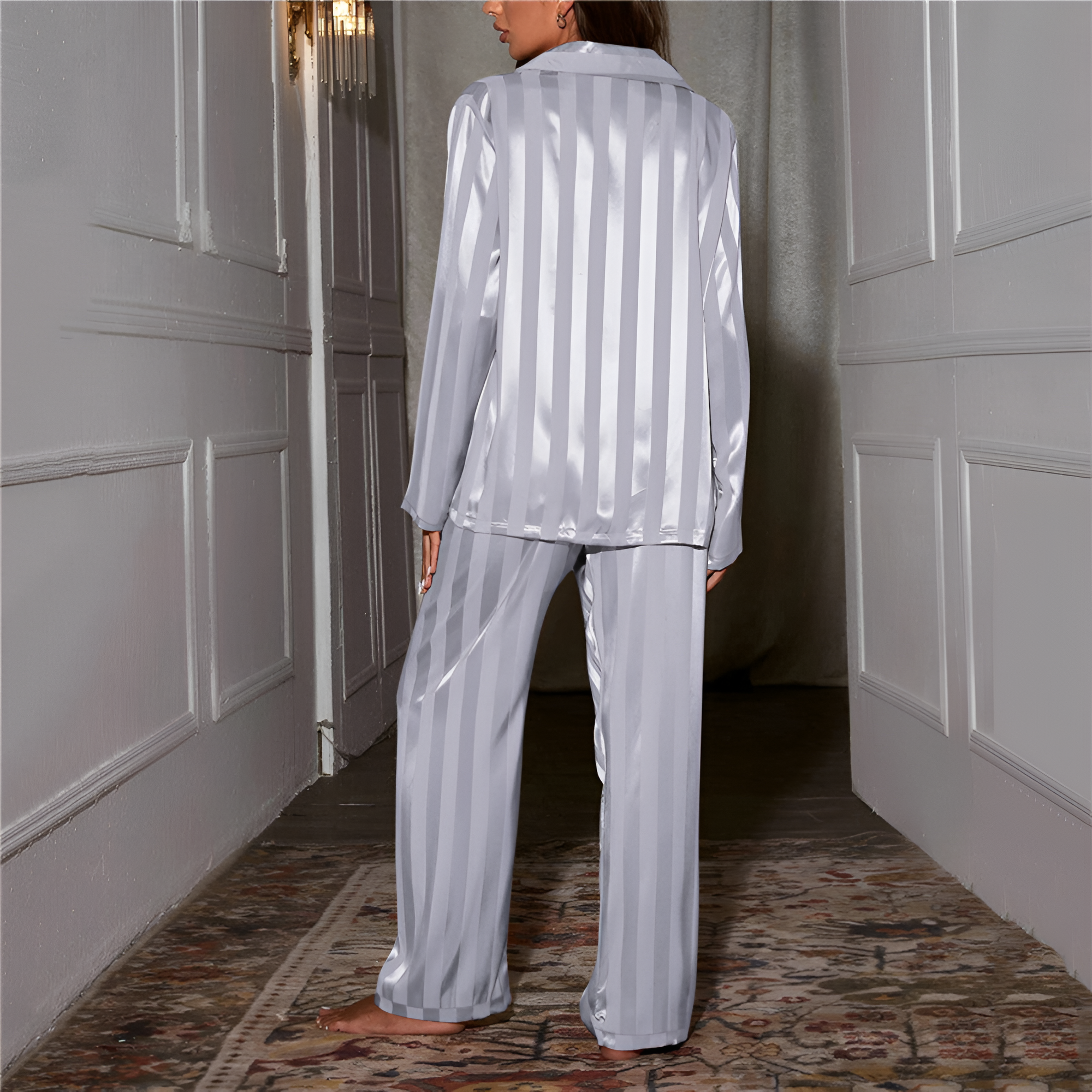 Stripe Pajama Set | Women's Evening Long Sleeve Button Up
